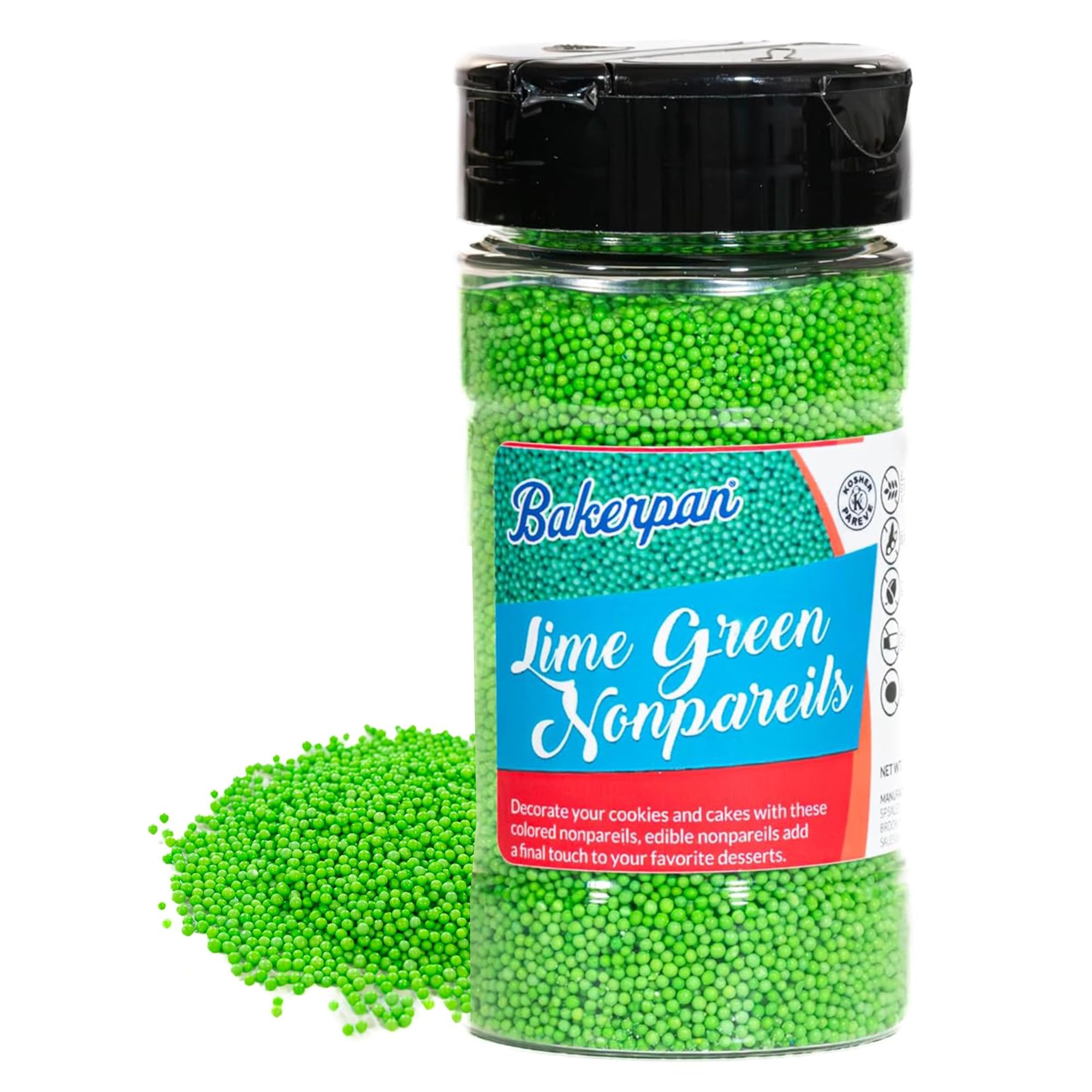 Bakerpan Lime Green Nonpareils Sprinkles - 7 Ounces Lime Green Sprinkles for Cake Decorating, Edible Nonpareils for Cupcakes, Ice Cream & Cookies