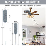 Microfiber Feather Duster with Extendable Pole, 100-inch Extra-Long Dusters Telescoping Cobweb Duster for Cleaning, Bendable and Washable Microfiber