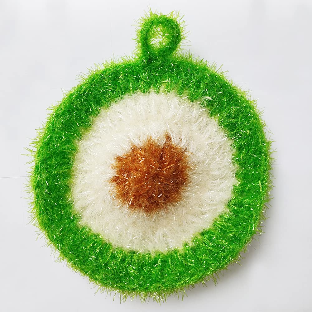 Avocado and Egg Shape Acrylic Dish/Pot Scrubbers for Dish Washing, Cute Food Dish Sponge No Odor Kitchen Sponge Net Dish Cloths, 2 Pack