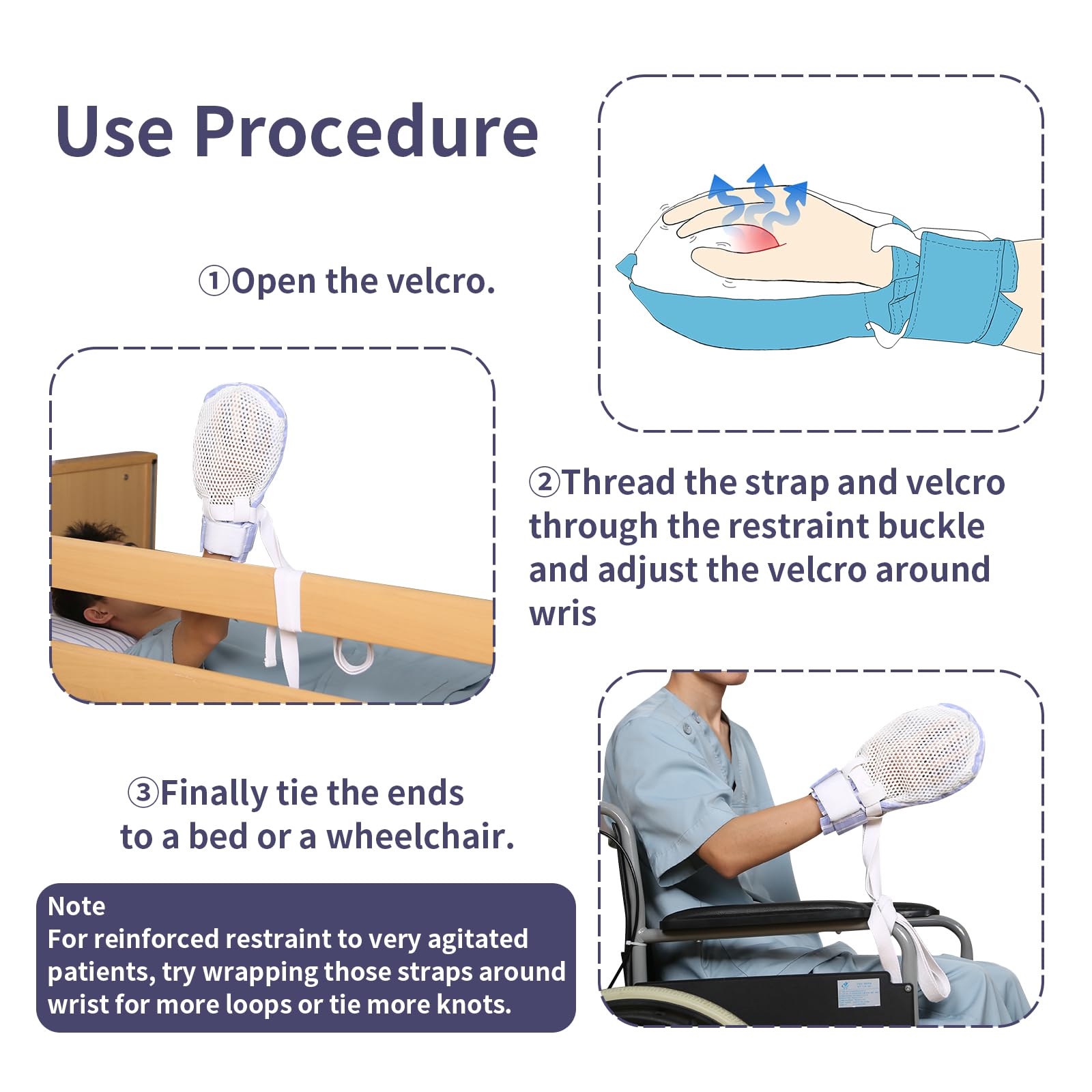 Ehucon Dementia Restraint Gloves Zipper Opening for Prevent Scratching Harm,Control Mitts for Elderly, Fingers Protection Dementia Products