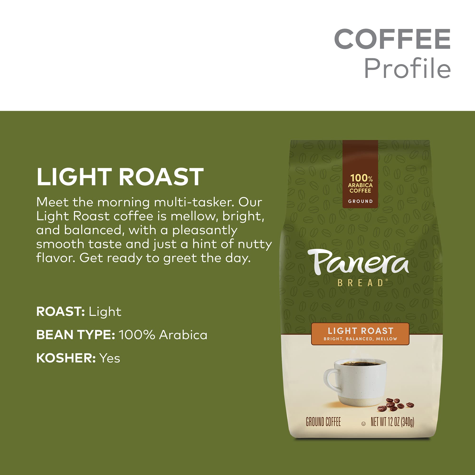Panera Light Roast, Ground Coffee, 100 percent Arabica Coffee, Bagged 12oz.