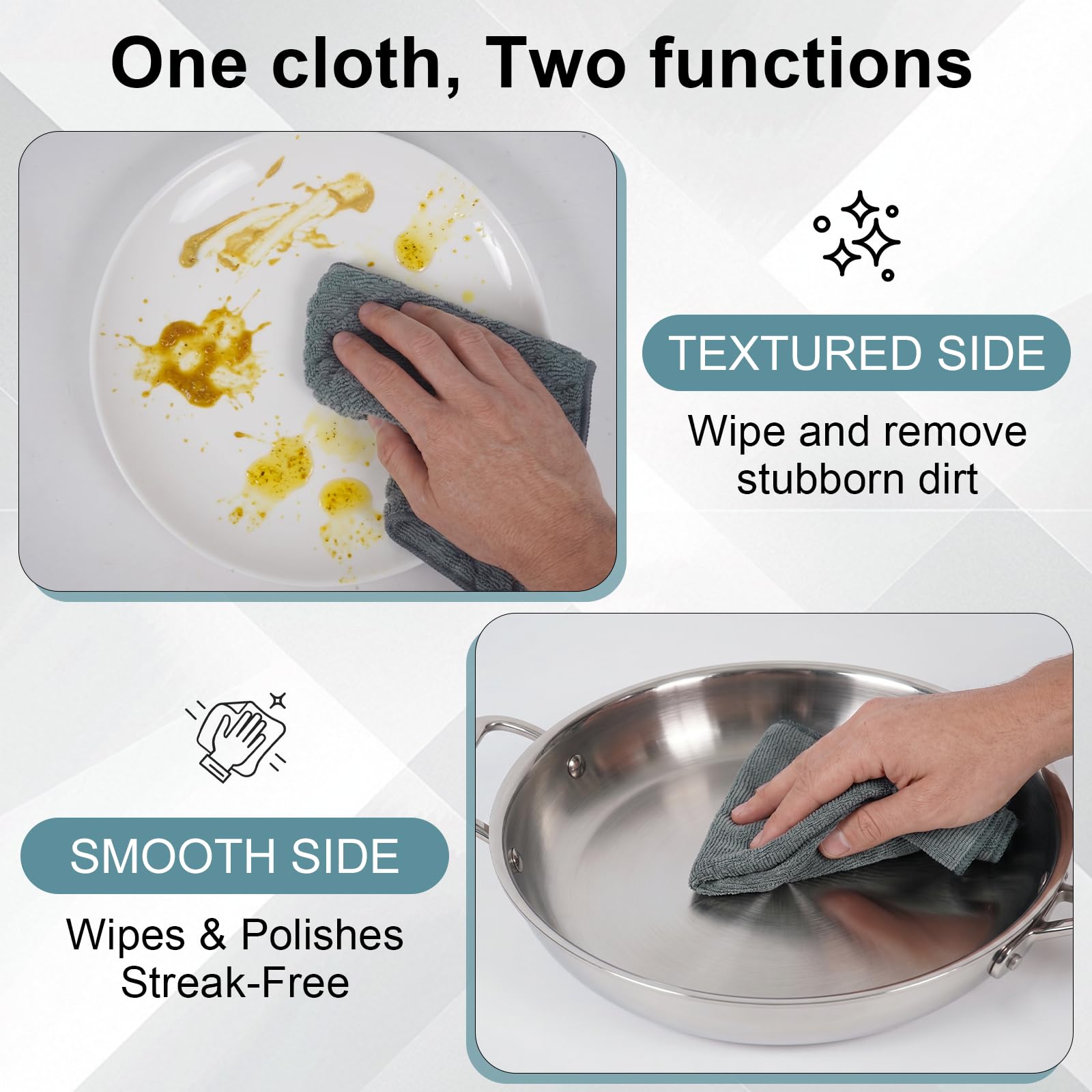INFICRIME Microfiber Dual-Sided Cleaning Cloths, 6 Pack 12 x 12 Inch Reusable Dish & Cleaning Towels, Soft & Textured All-Purpose Cleaning Rags