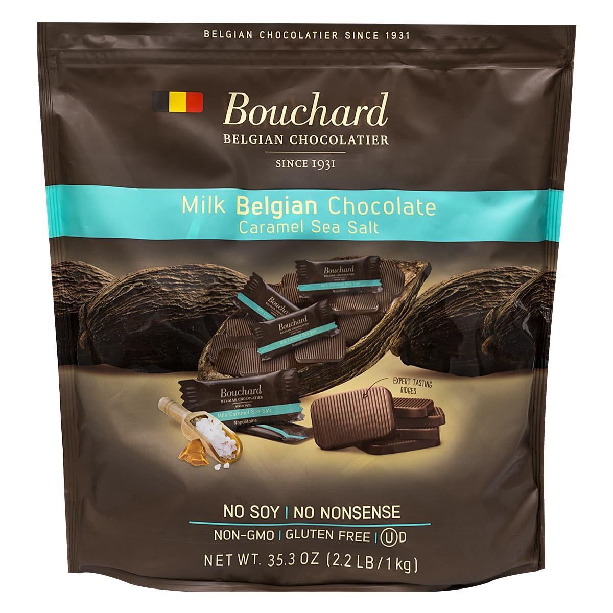 Bouchard Belgian Milk Chocolate Caramel Sea Salt Napolitains 35.3 OZ (2.2 LB/1KG)