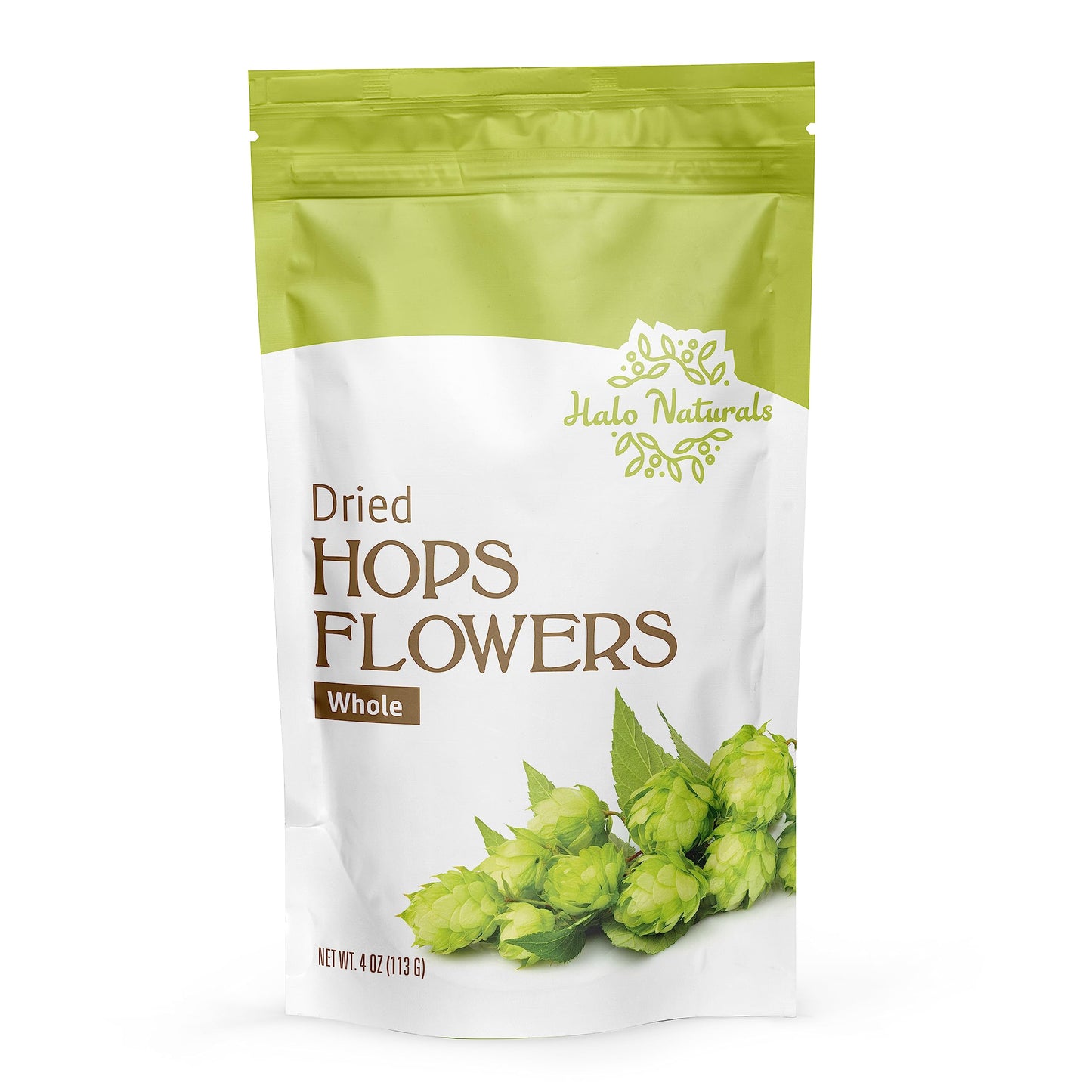 Halo Naturals Hops Flowers Whole, 4 Ounces (Humulus lupulus) Resealable Pouch| Packaged in The USA (Pack of 1)