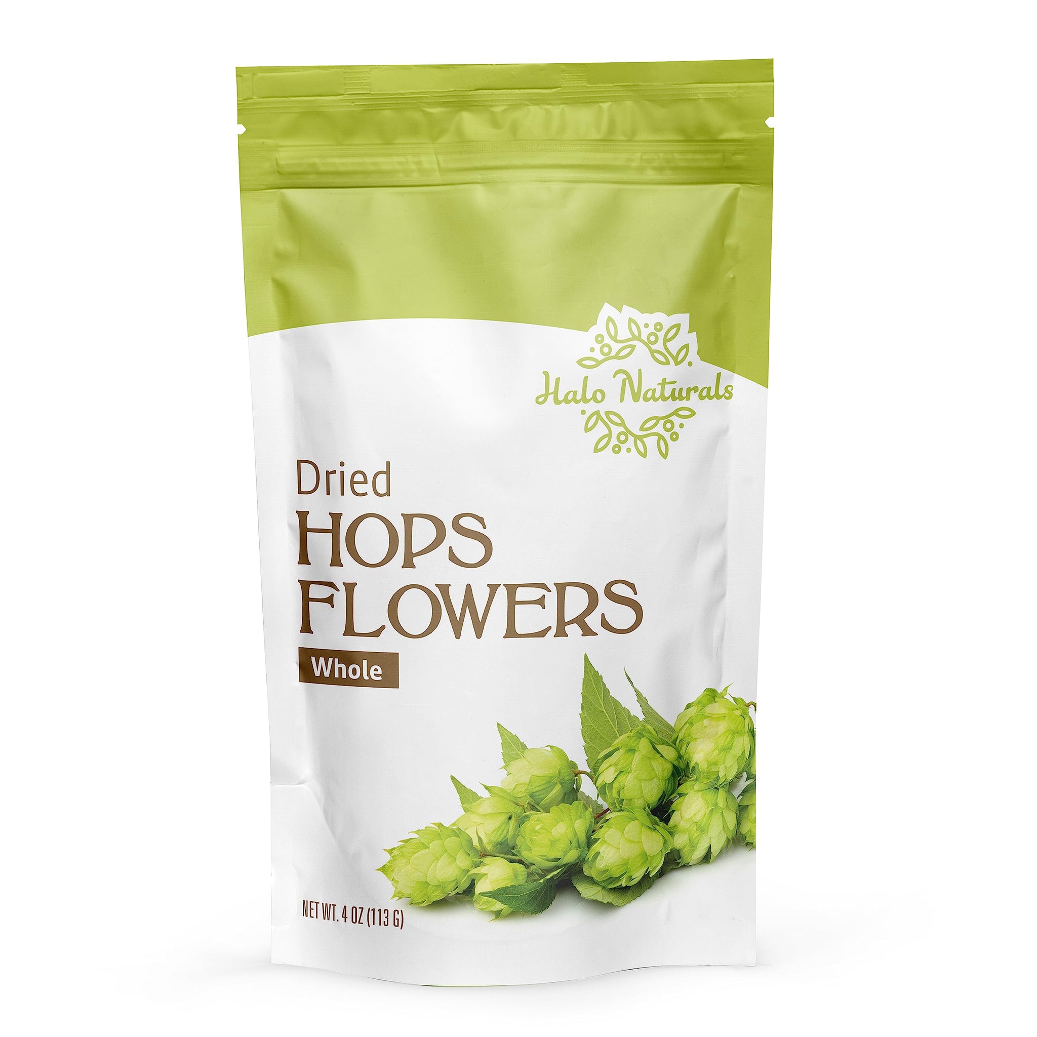 Halo Naturals Hops Flowers Whole, 4 Ounces (Humulus lupulus) Resealable Pouch| Packaged in The USA (Pack of 1)