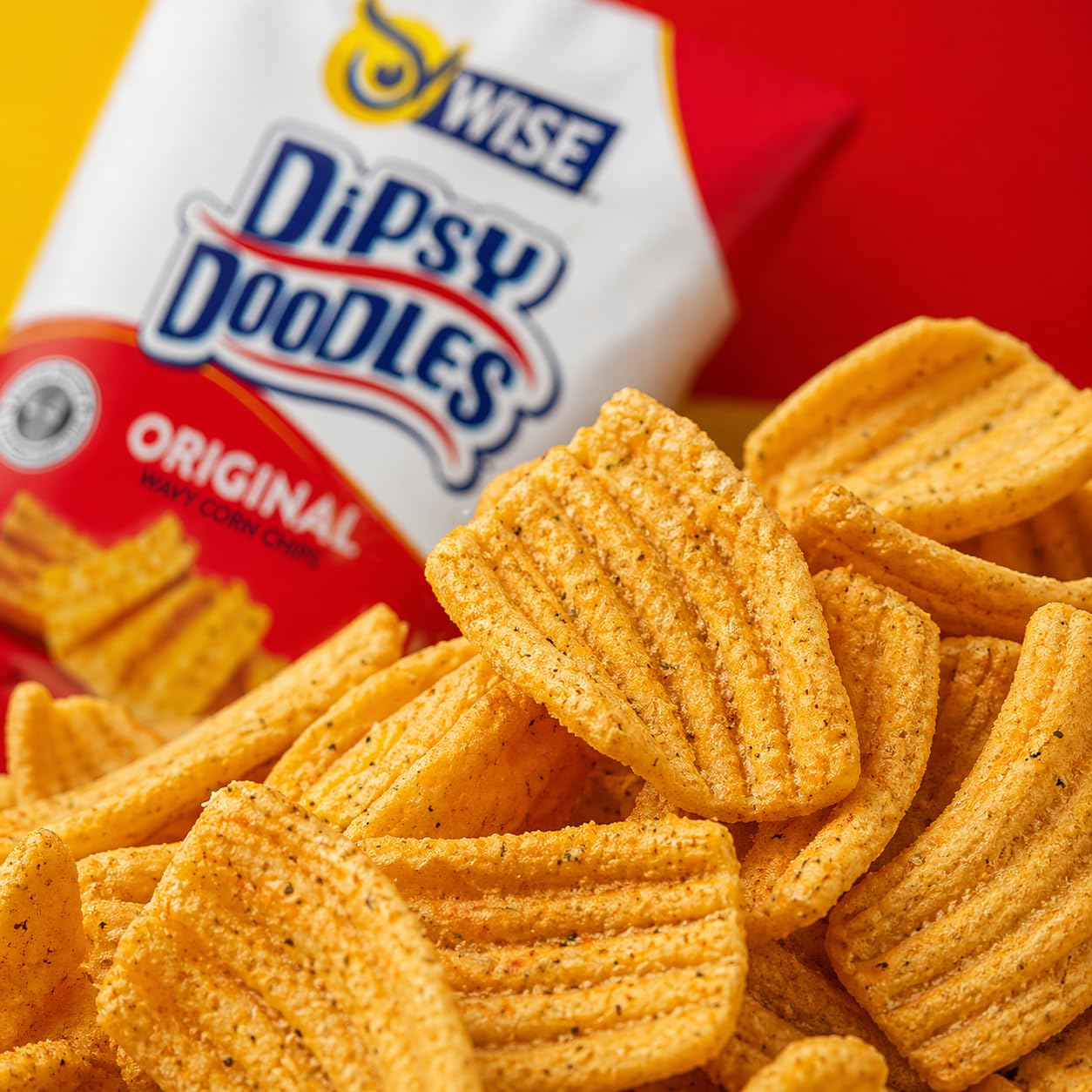 Wise Snacks Dipsy Doodles Wavy Corn Chips, Original, Bulk Snack Chips for Fun and Tasty Snacking Gluten Free, 0g Trans Fat, No Preservatives 0.875