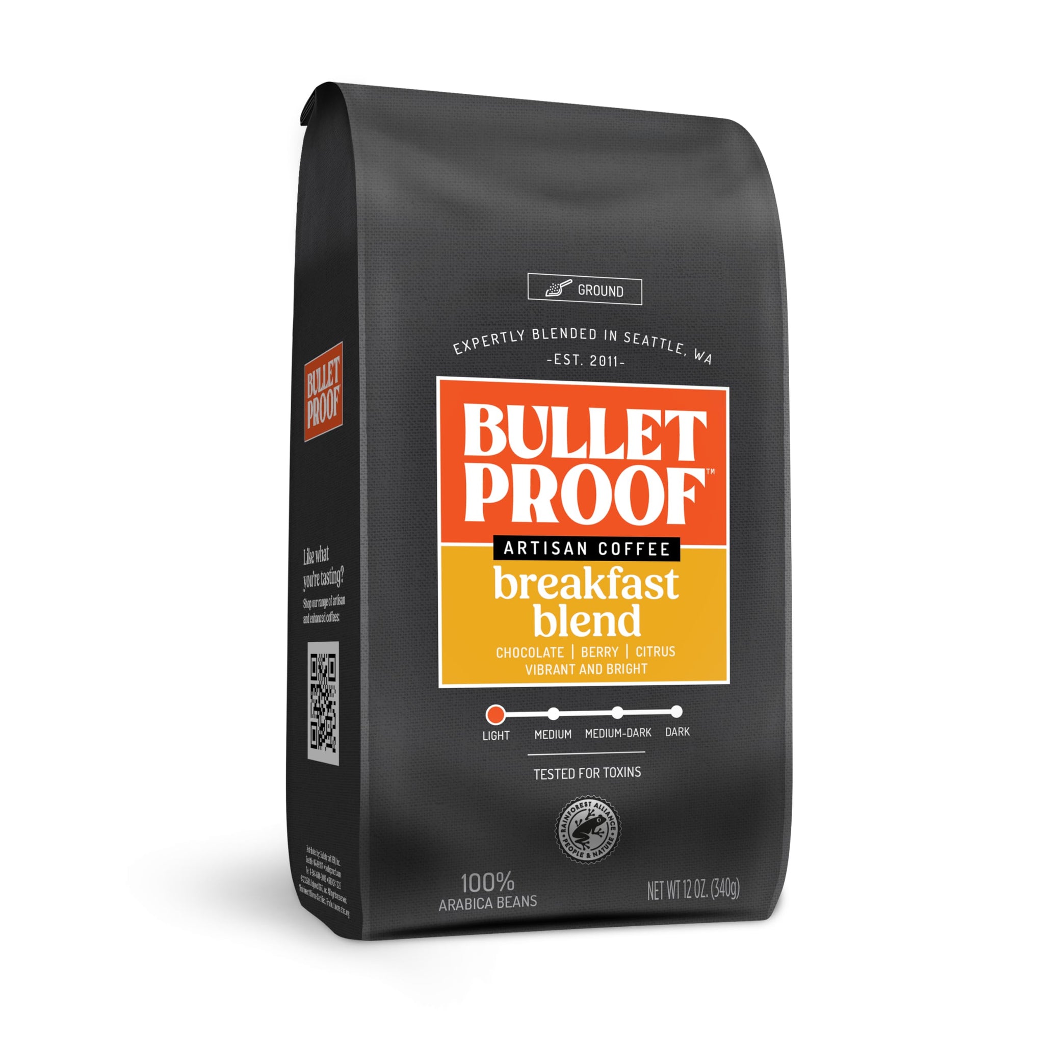 Bulletproof Breakfast Blend Light Roast Ground Coffee, 12 Ounces, Clean Coffee Tested for Toxins