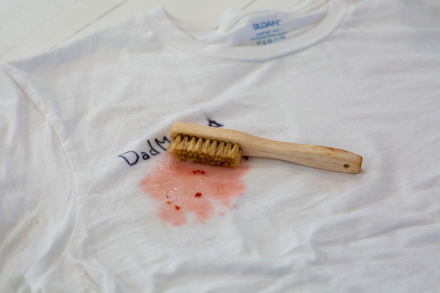 DadMode Laundry Stain Brush - Removes 25% More Stains - Beechwood Laundry Brush with Boar’s Hair Bristles - Ergonomic Handle for Clothes, Kids Messes