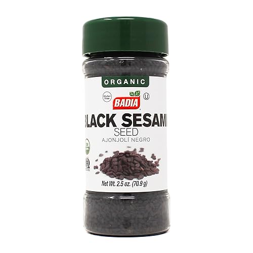 Badia Organic Black Sesame Seed 2.5 oz - Whole Black Sesame Seeds for Cooking, Baking & Garnishing - Rich, Nutty & Crunchy Flavor