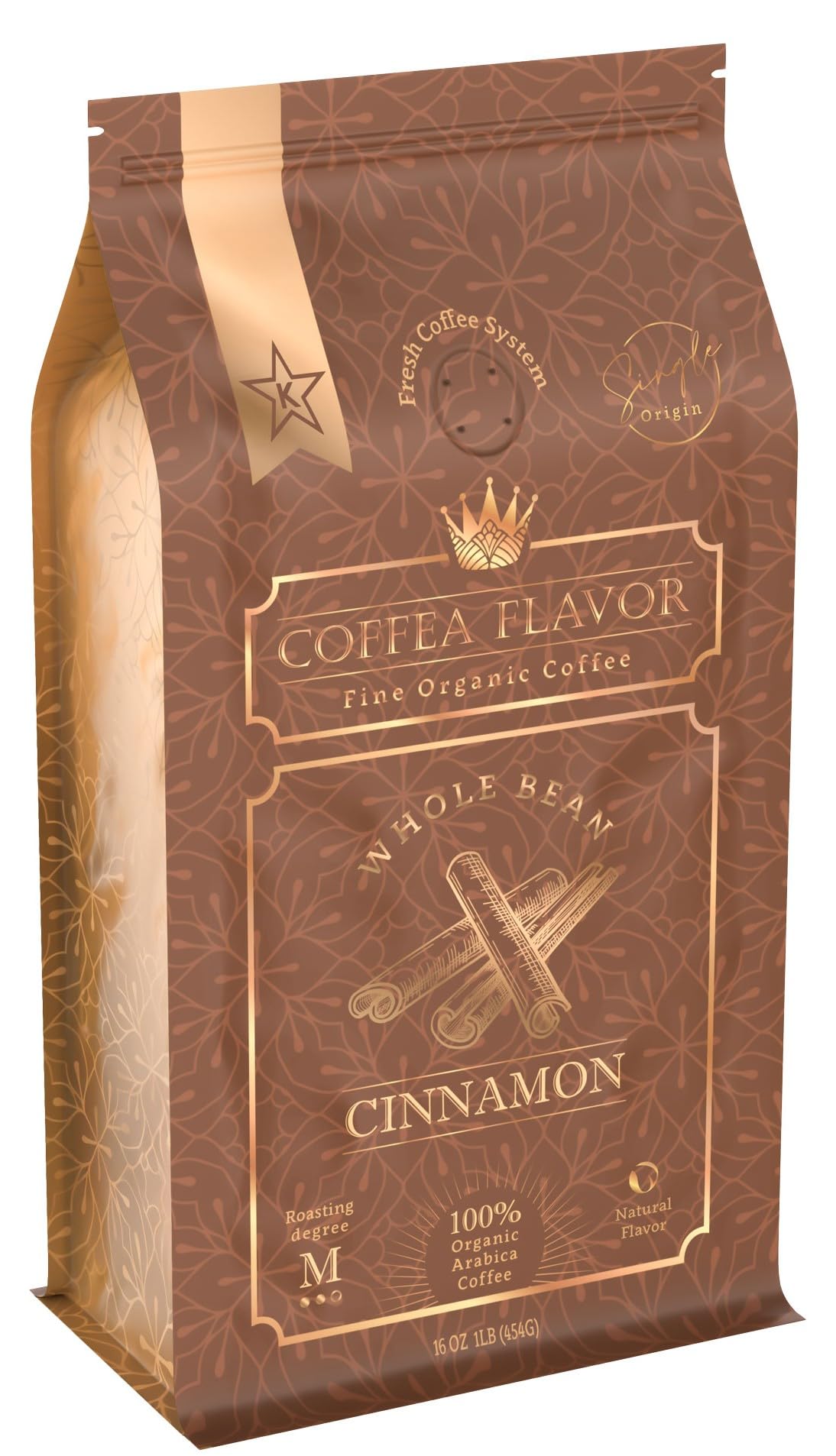 Cinnamon Flavored Whole Bean Coffee - 100% Arabica, Single Origin, Medium Roast, Naturally Sweetened, Warm and Spicy Flavor - by Coffea Flavor