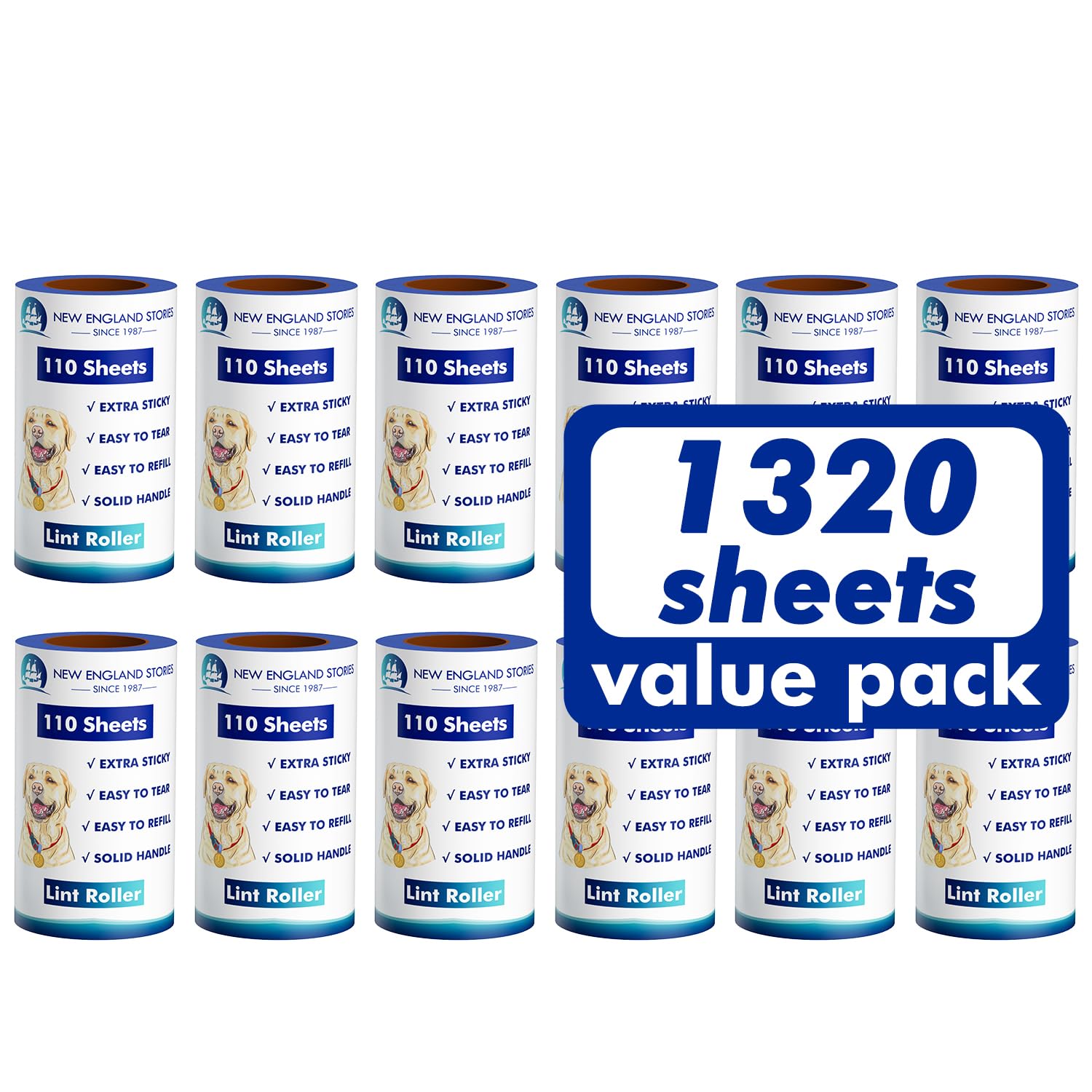 Lint Rollers for Pet Hair Extra Sticky, 1320 Sheets (12 Refills Mega Value Set), Portable Pet Lint Remover for Clothes, Furniture, Carpet, Dog & Cat