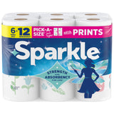 Sparkle Pick-A-Size Paper Towels, Spirited Print Design, 6 Double Rolls (660 Sheets Total) - Strong 2-Ply Towels for Kitchen Cleanup and Everyday