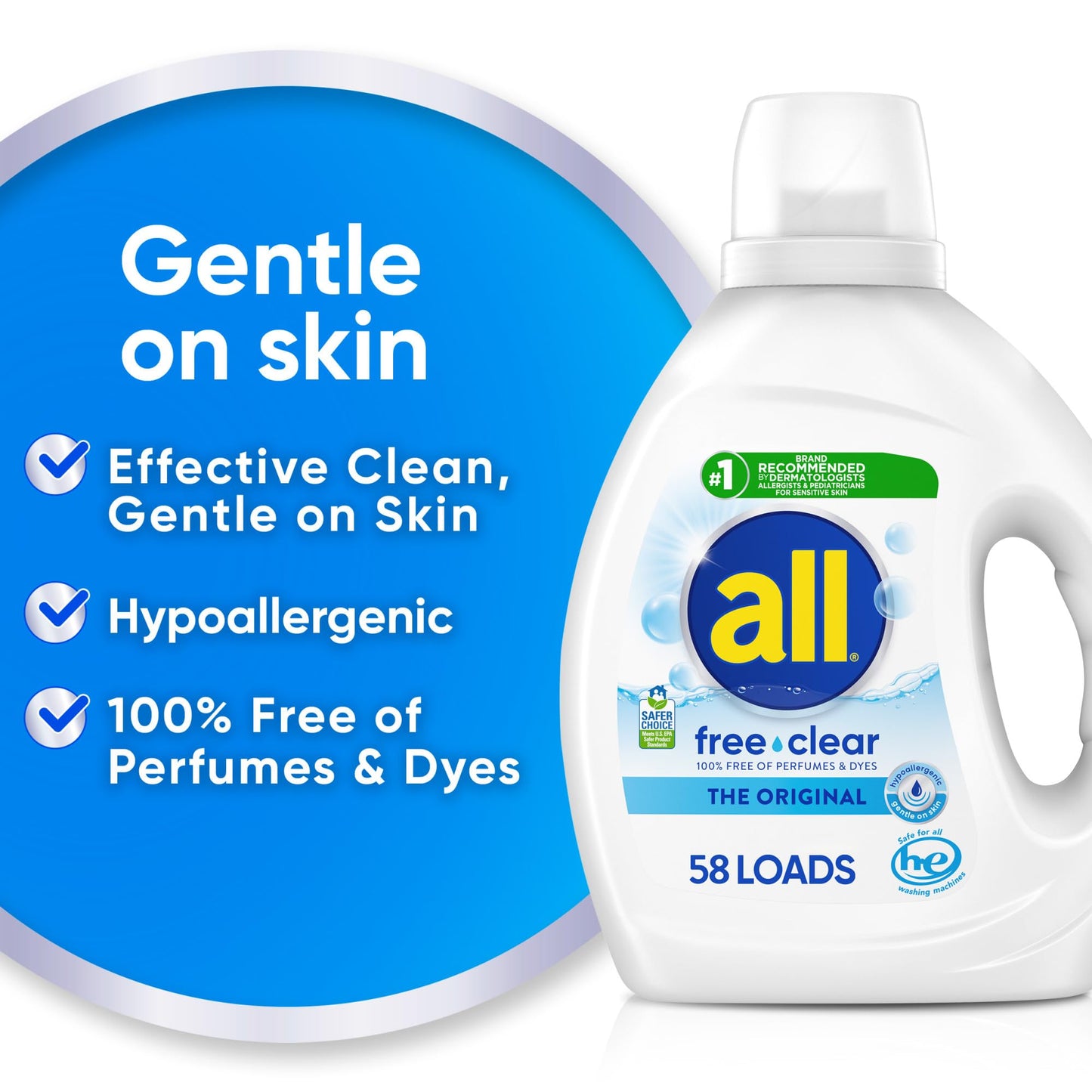 all Liquid Laundry Detergent, Free Clear, 73 Fluid Ounces, 58 Loads
