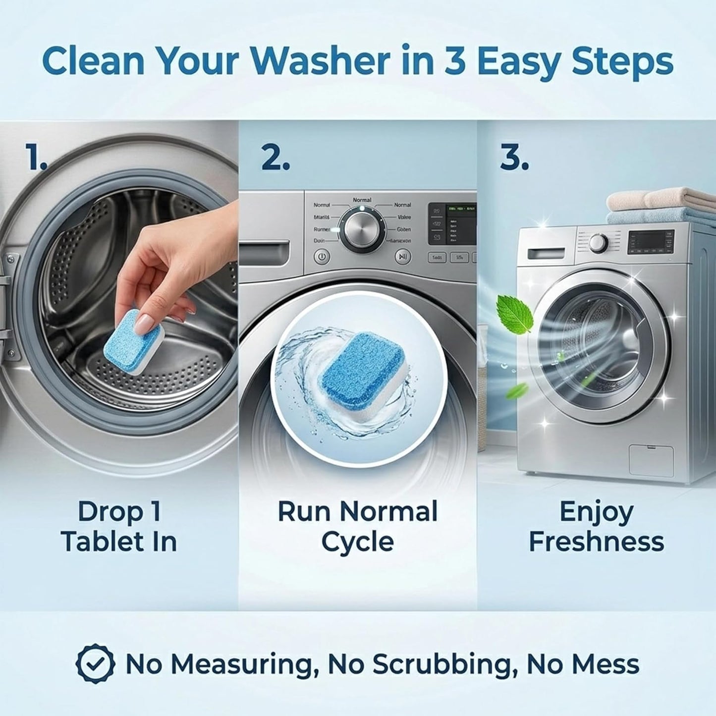 EKoBRIT Washing Machine Cleaner Tablets 24 Pack - Deep Cleaning Washer Descaler for Front Load & Top Load Machines, Septic Safe Washing Machine