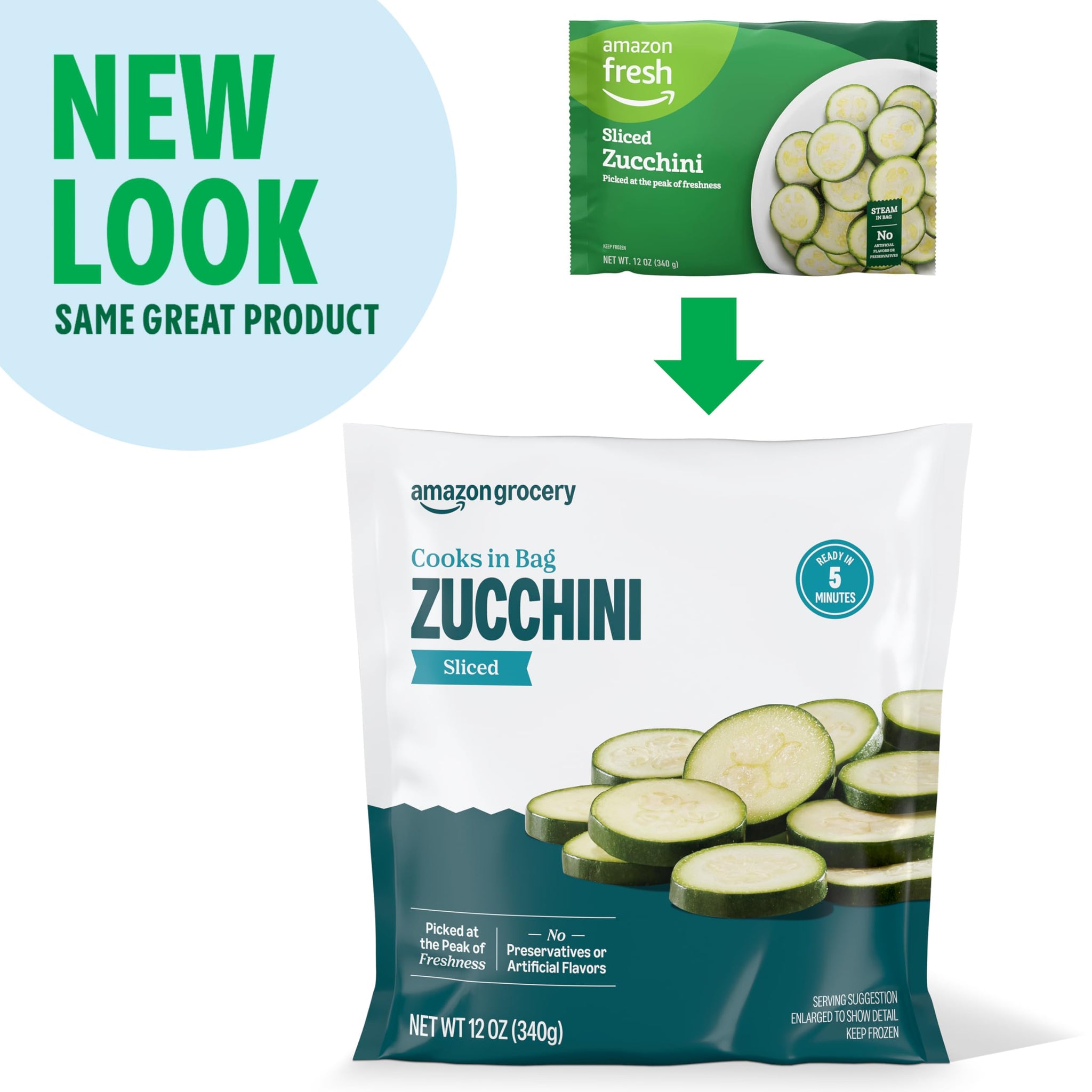 Amazon Grocery, Sliced Zucchini, 12 oz, Frozen (Previously Amazon Fresh, Packaging May Vary)