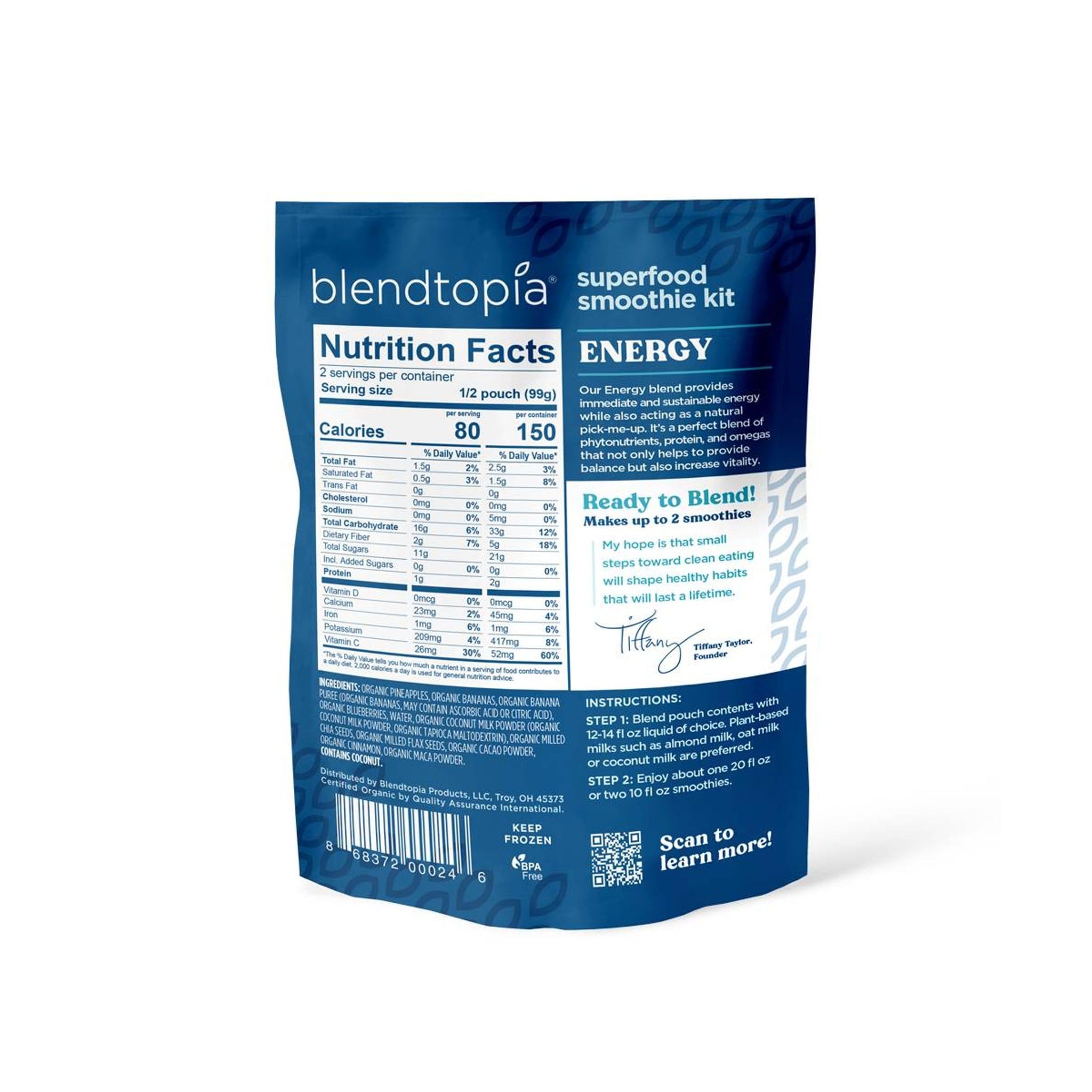 Blendtopia Organic Energy Blend Superfood Smoothie, 7 OZ