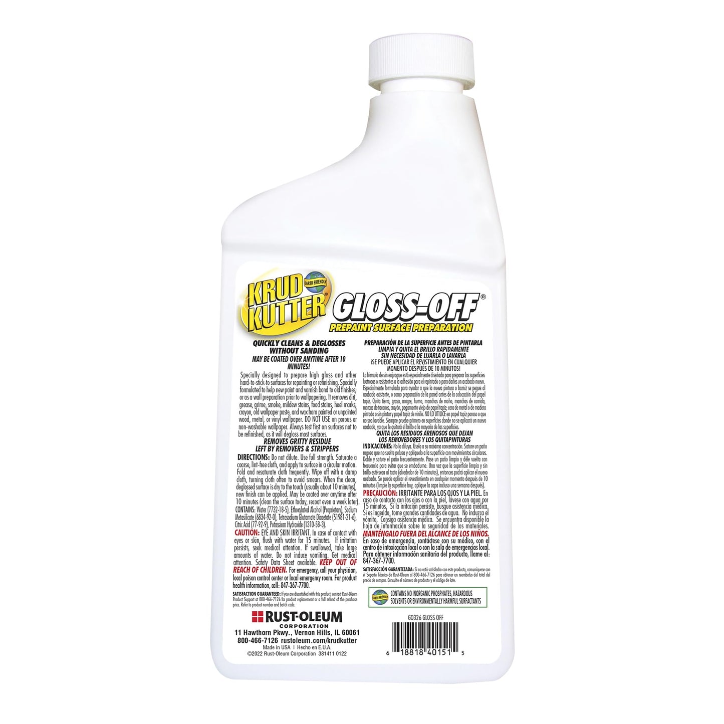 Krud Kutter Gloss-Off Prepaint Surface Preparation Cleaner, 32 oz, No Sanding Liquid Deglosser for Cabinets, Trim, Doors and Furniture, Removes Dirt