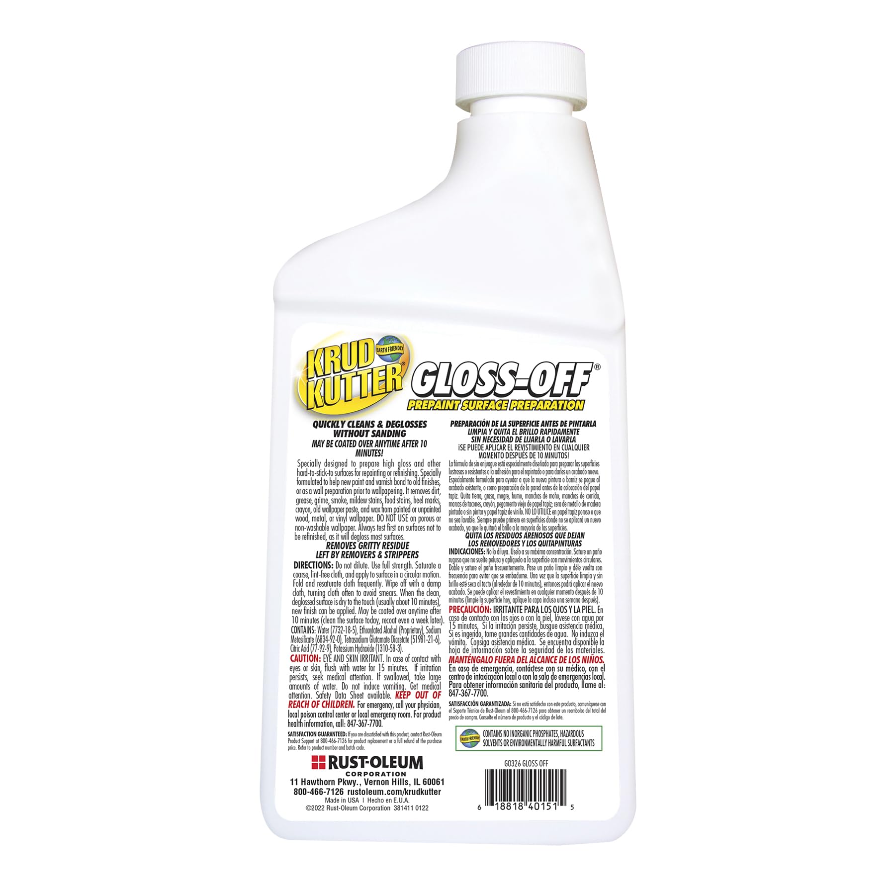 Krud Kutter Gloss-Off Prepaint Surface Preparation Cleaner, 32 oz, No Sanding Liquid Deglosser for Cabinets, Trim, Doors and Furniture, Removes Dirt