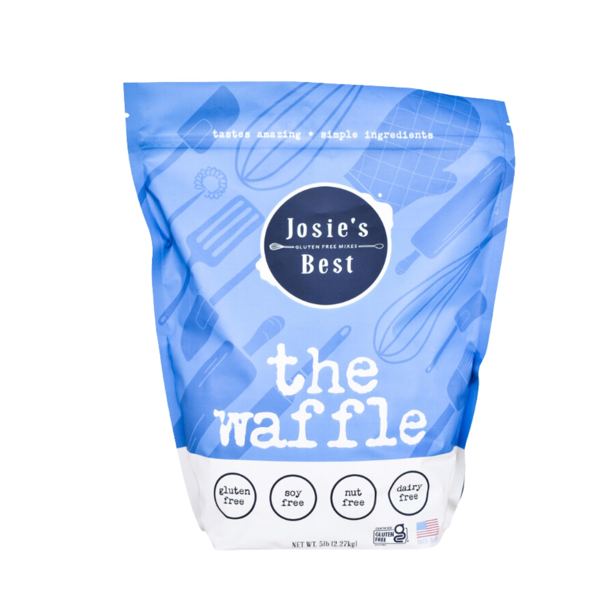 Josies Best Gluten Free Mixes Waffle Mix - 5lb Bulk Bag for GF Waffles & Belgian Waffles - Certified Gluten Free - Dairy Free, Made in Dedicated