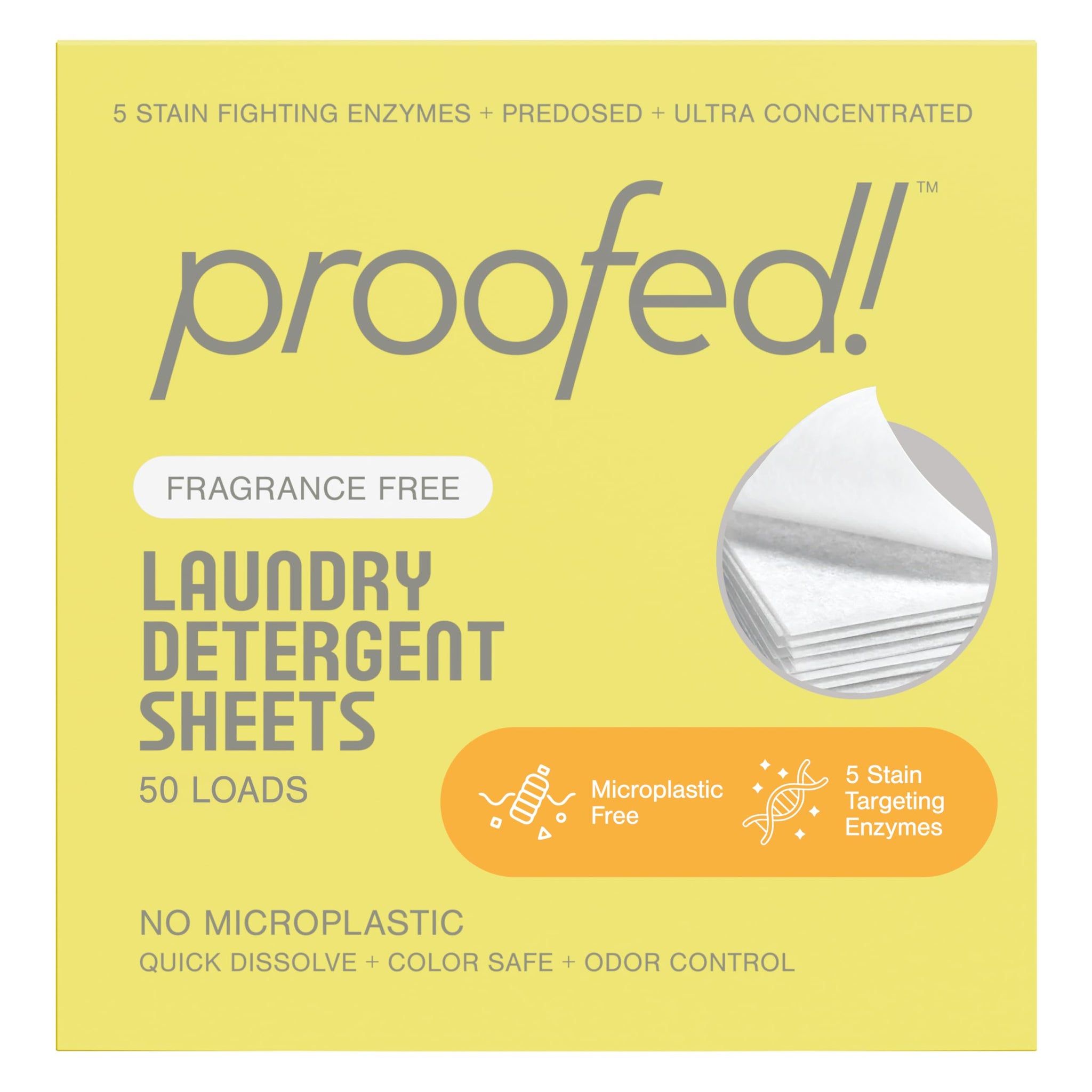 Proofed! Laundry Detergent Sheets, The Only 100% Plastic-Free Sheet, No PVA or PVOH, Hypoallergenic, Bio-Based Ingredients, Made in USA, Fragrance