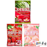 Kasugai Japanese Gummy Candy with Real Fruit Juice (3 Pack) with 2 GosuToys Stickers (Peach, Strawberry, Watermelon)