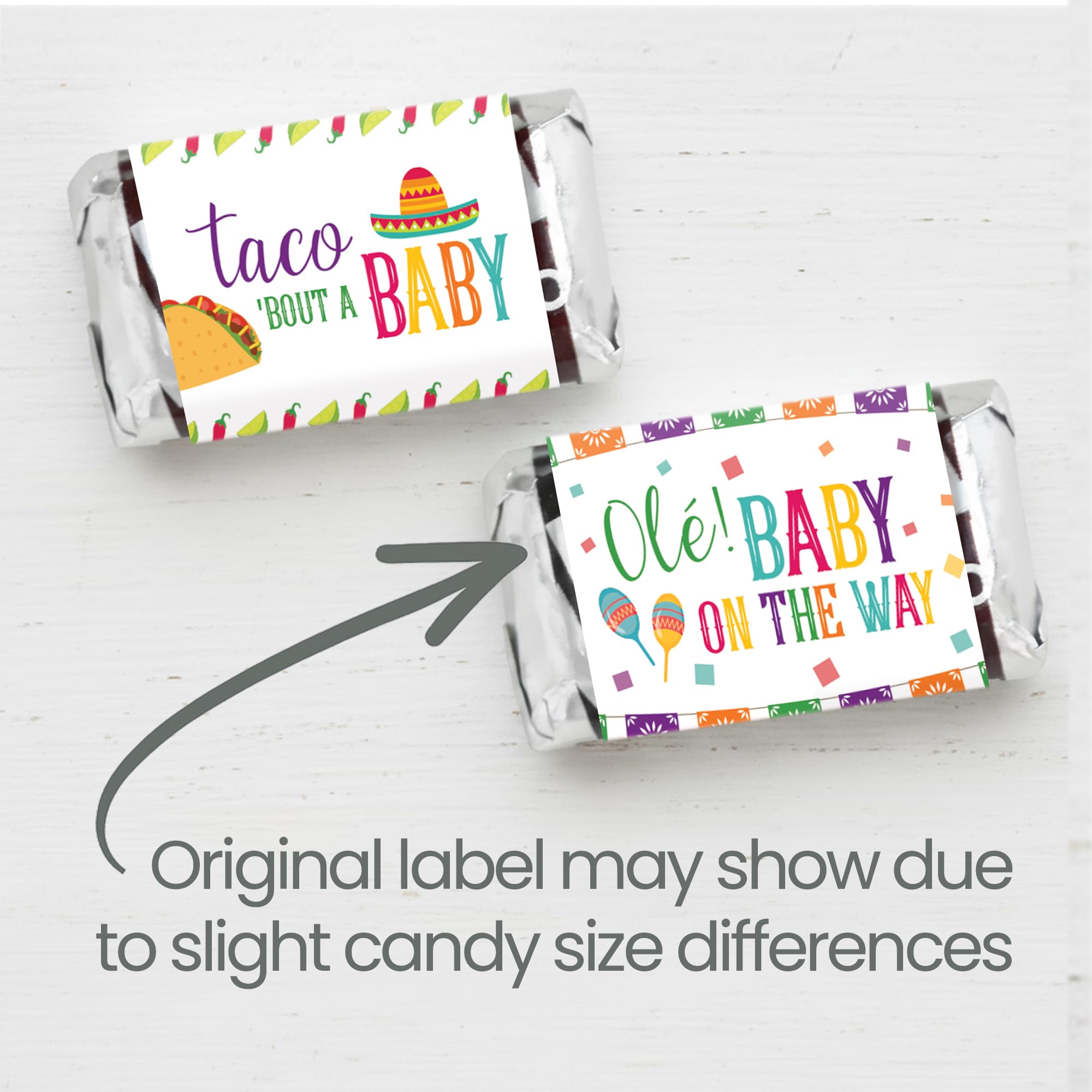 Taco Bout a Baby Fiesta Baby Shower Mini Chocolate Candy Bar Wrapper Labels - Mexican Fiesta Party Favor Stickers - 42 Count