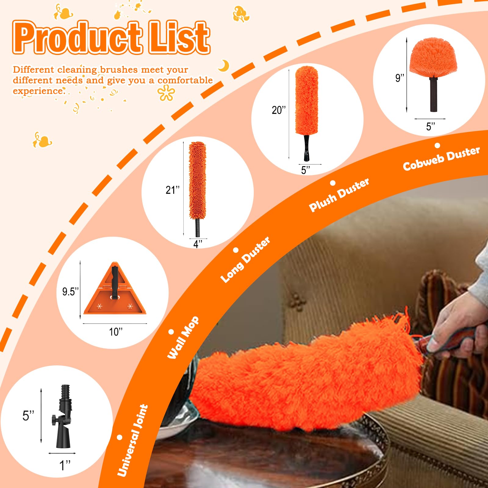 LAANPOLE 26FT Reach Dusters for Cleaning, Ceiling Fan Cleaner Duster with Extension Pole, Wall and Baseboard Cleaner Mop with Handle for Window Cobweb