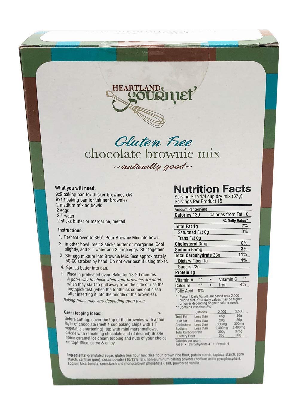 Heartland Gourmet Gluten Free Chocolate Brownie Mix - Chewy and Moist - Certified Gluten Free - All Purpose - Safe for Celiac Diet - Made in Nebraska - Pack of 1