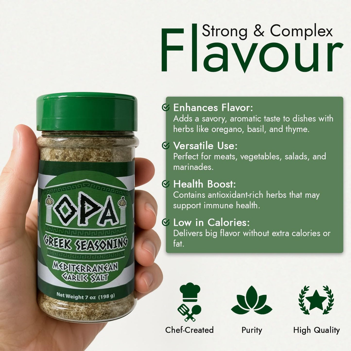 OPA Greek Seasoning - 7 Ounce Greek Seasoning Blend with Herbs and Spices for Meats, Vegetables, Grilling, and Everyday Cooking - Green Shaker Jar