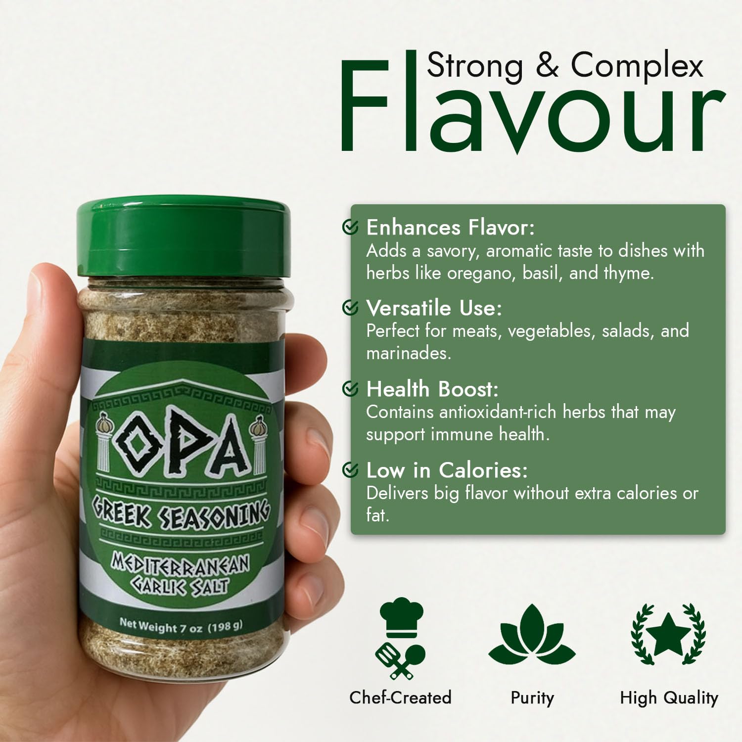 OPA Greek Seasoning - 7 Ounce Greek Seasoning Blend with Herbs and Spices for Meats, Vegetables, Grilling, and Everyday Cooking - Green Shaker Jar