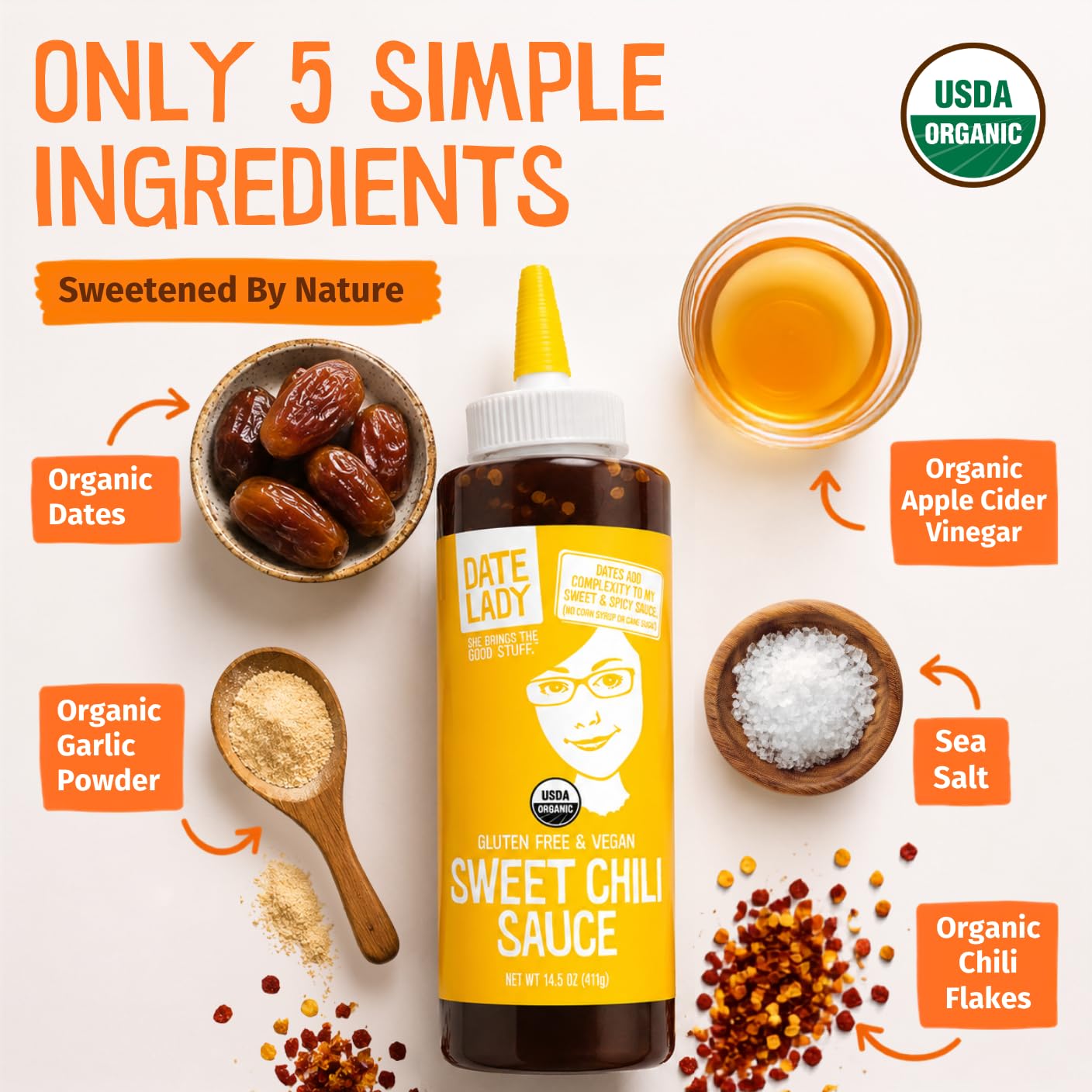 Sweet Chili Sauce, Organic and Sweetened With Dates, 2 Pack - Date Lady
