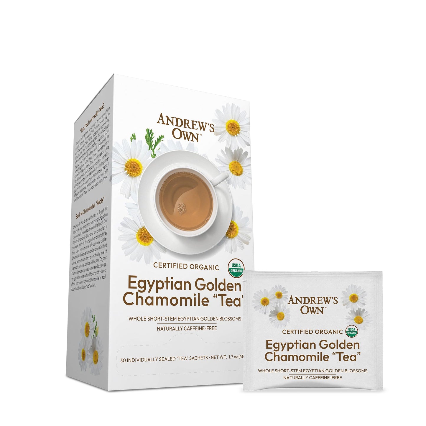 ANDREW LESSMAN Tea - Certified Organic Egyptian Golden Chamomile Tea 90 Sachets - Chamomile Blossoms Cultivated in Nutrient-Rich Soils. Naturally