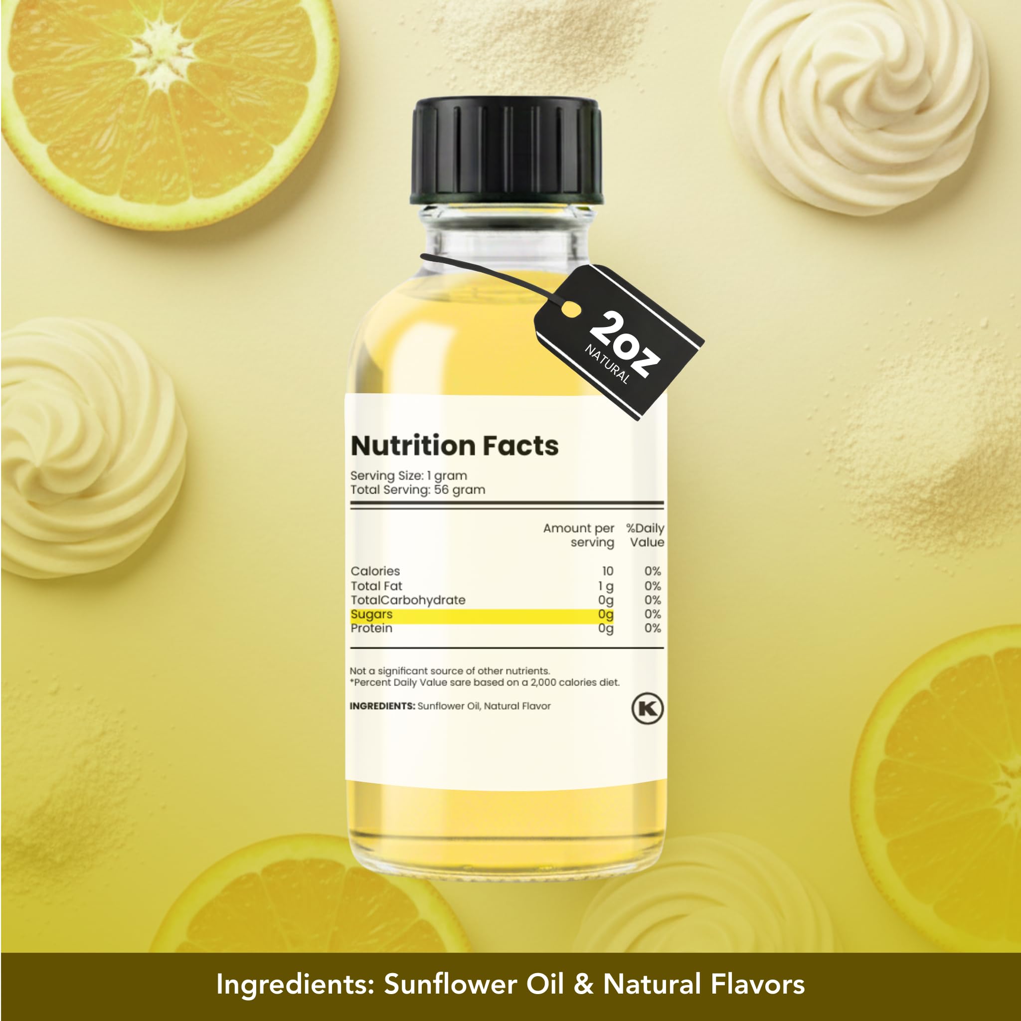 Lemon Flavor Concentrate for Food & Cosmetics - 2 Oz. Multipurpose Lemon Flavouring Oil for Lip Gloss, Pastries, & Candies in Glass Bottle