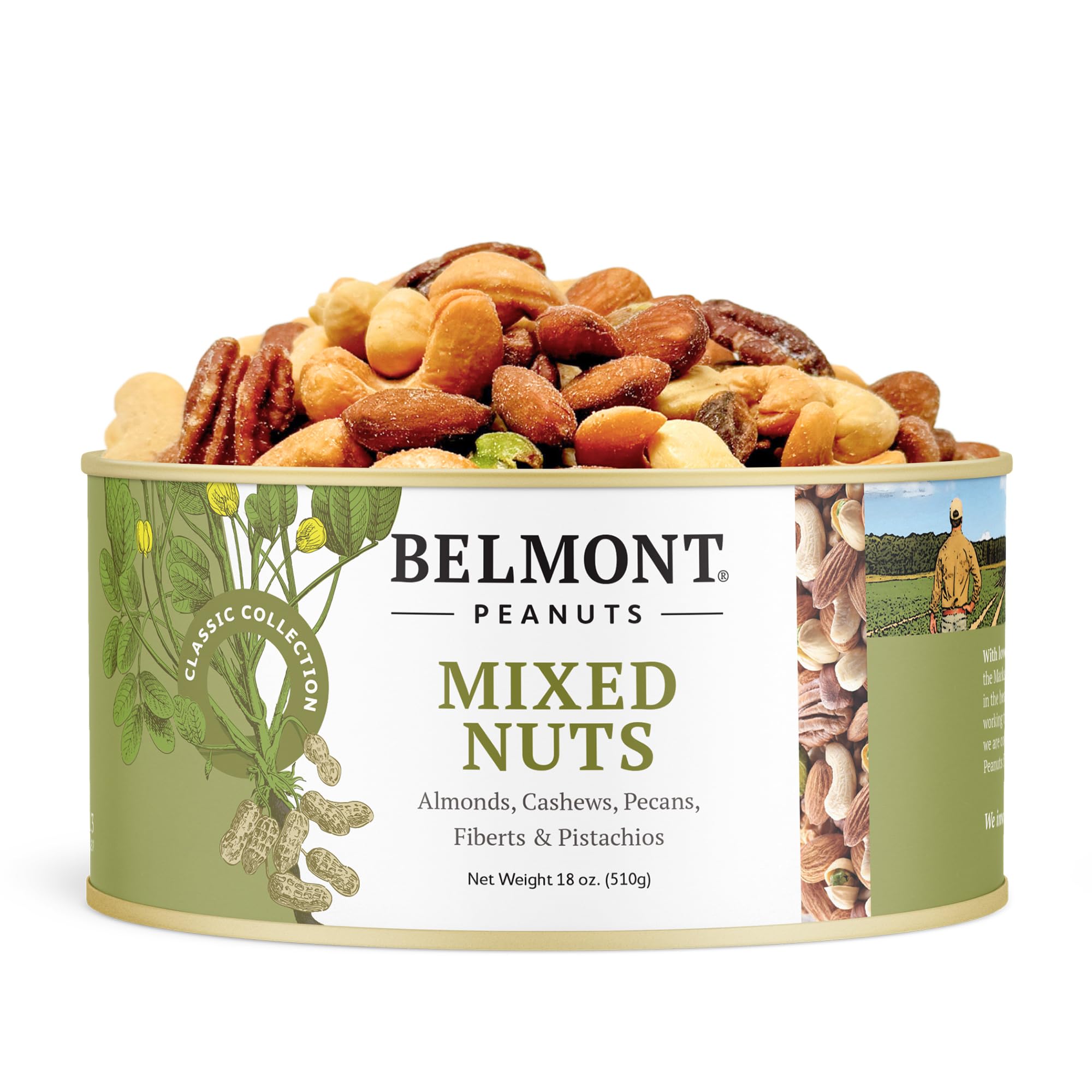 Belmont Peanuts Gourmet Sea-Salted Mixed Nuts, 18 oz (1 Pack) - Cashews, Almonds, Pecans, Filberts, Pistachios - Only 7 Simple Ingredients, No