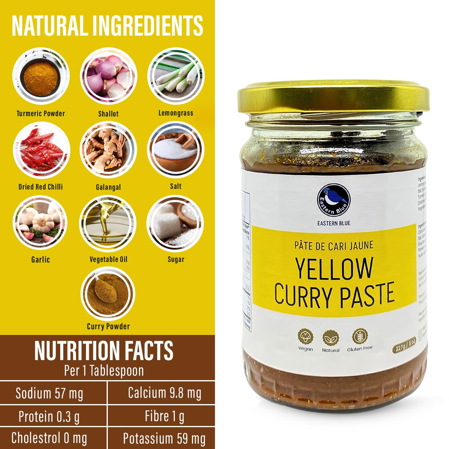Eastern Blue Thai Curry Paste - Thai Yellow Curry Paste 8 Oz | Authentic Thai Curry Sauce for Tasty Dishes and Curries | Vegan, Gluten Free & Nuts