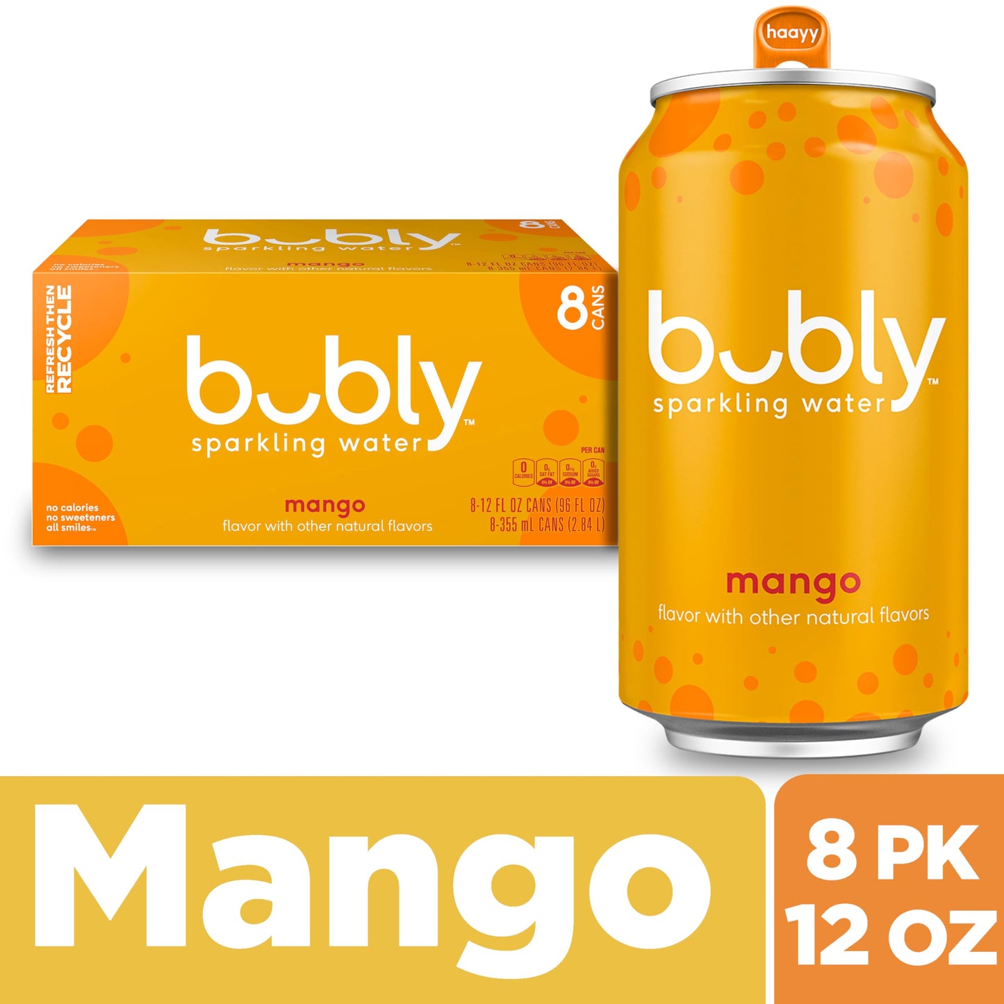 bubly Sparkling Water, Mango, Zero Sugar & Zero Calories, 12 Fl Oz Cans (Pack of 8)