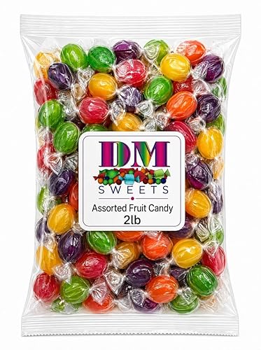 Assorted Hard Candy - 2 lb Bulk Bag Variety Fruit Mix of Cherry Orange Lemon Lime Grape Flavors | Individually Wrapped | Office Candy Bowl, Pinata