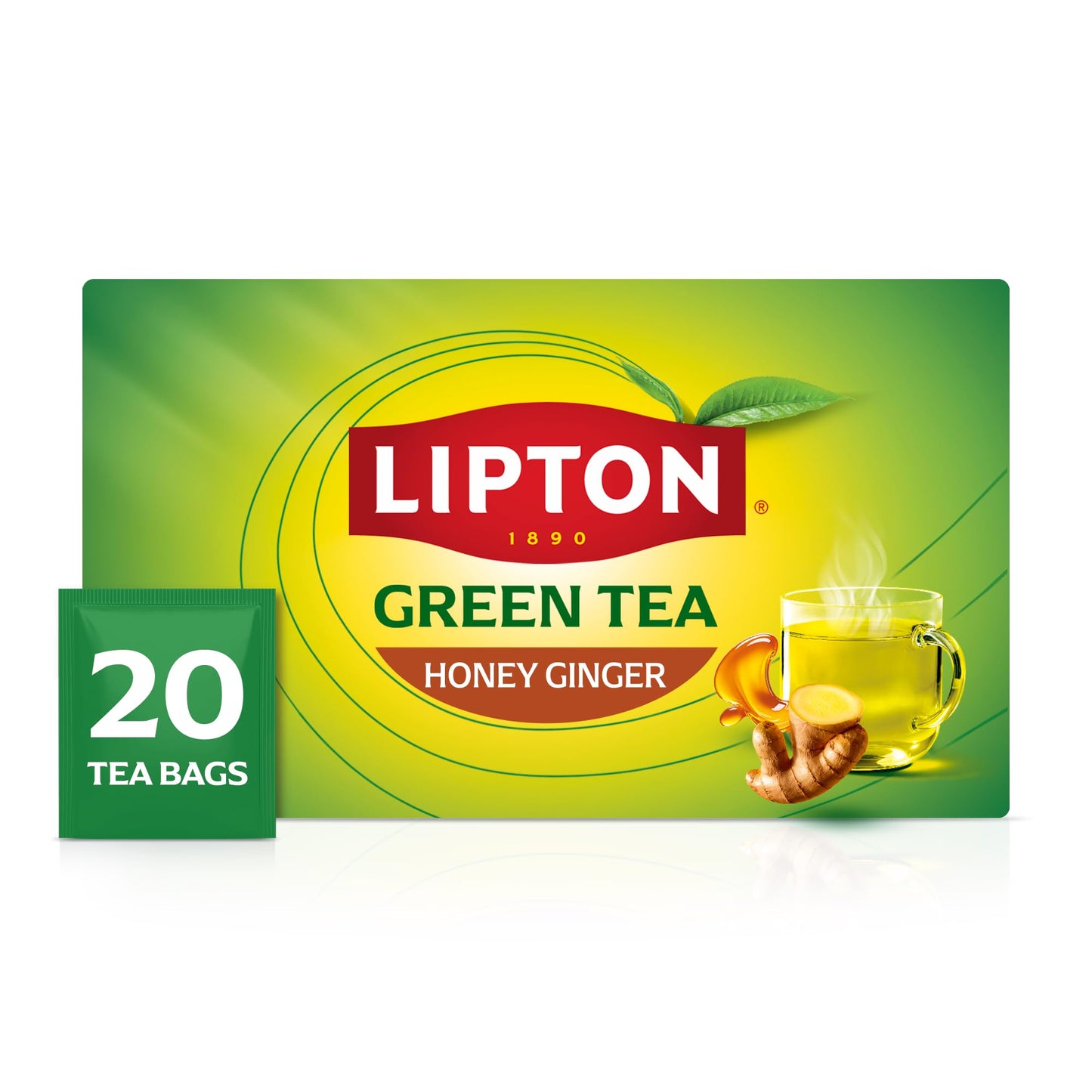 Lipton Honey Ginger Green Tea Bags 20-Count Flavored Unsweetened Hot or Iced Tea with Caffeine Flavonoids Natural Zesty Ginger Honey Aroma Rainforest