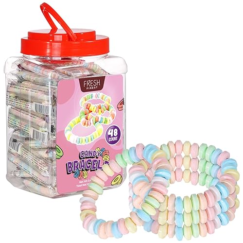 Fresh Finest 48-Count Bulk Candy Bracelets - Individually Wrapped Novelty Candy Bracelets. Perfect for Party Favors, Goody Bags, Candy Buffets