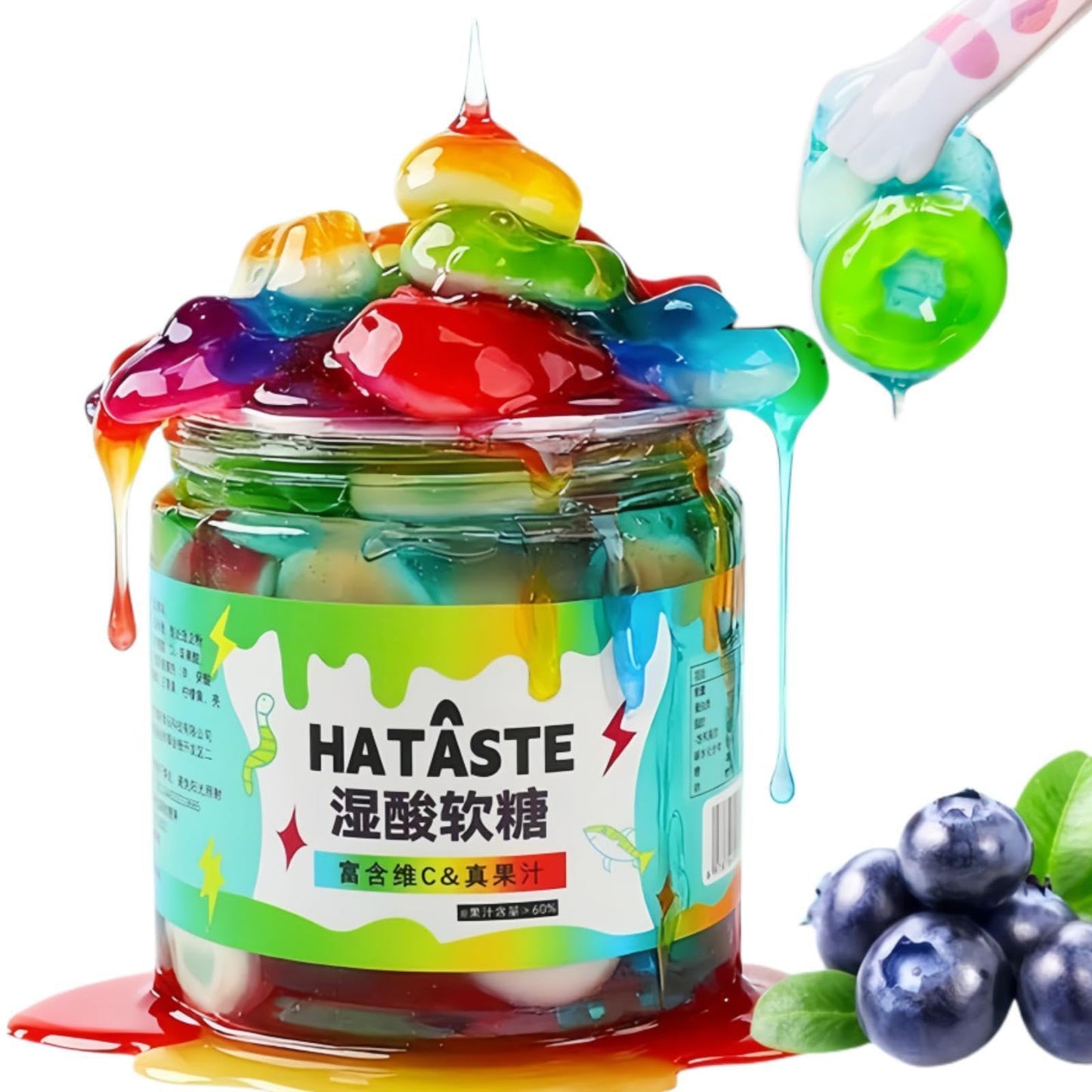 Sour Gooey Crystal Gemstone Gummies with Real Fruit Juice - Sweet & Tangy Blueberry Flavor - Wet & Sticky Candy Snacks with Sour Ooze - 13.05oz