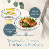 Reli. Plastic Plates for Party | 350 Pcs | White w/Silver Rim | Plates and Napkins Party Supplies | Disposable Dinnerware Set for 50 Guests |Dinner