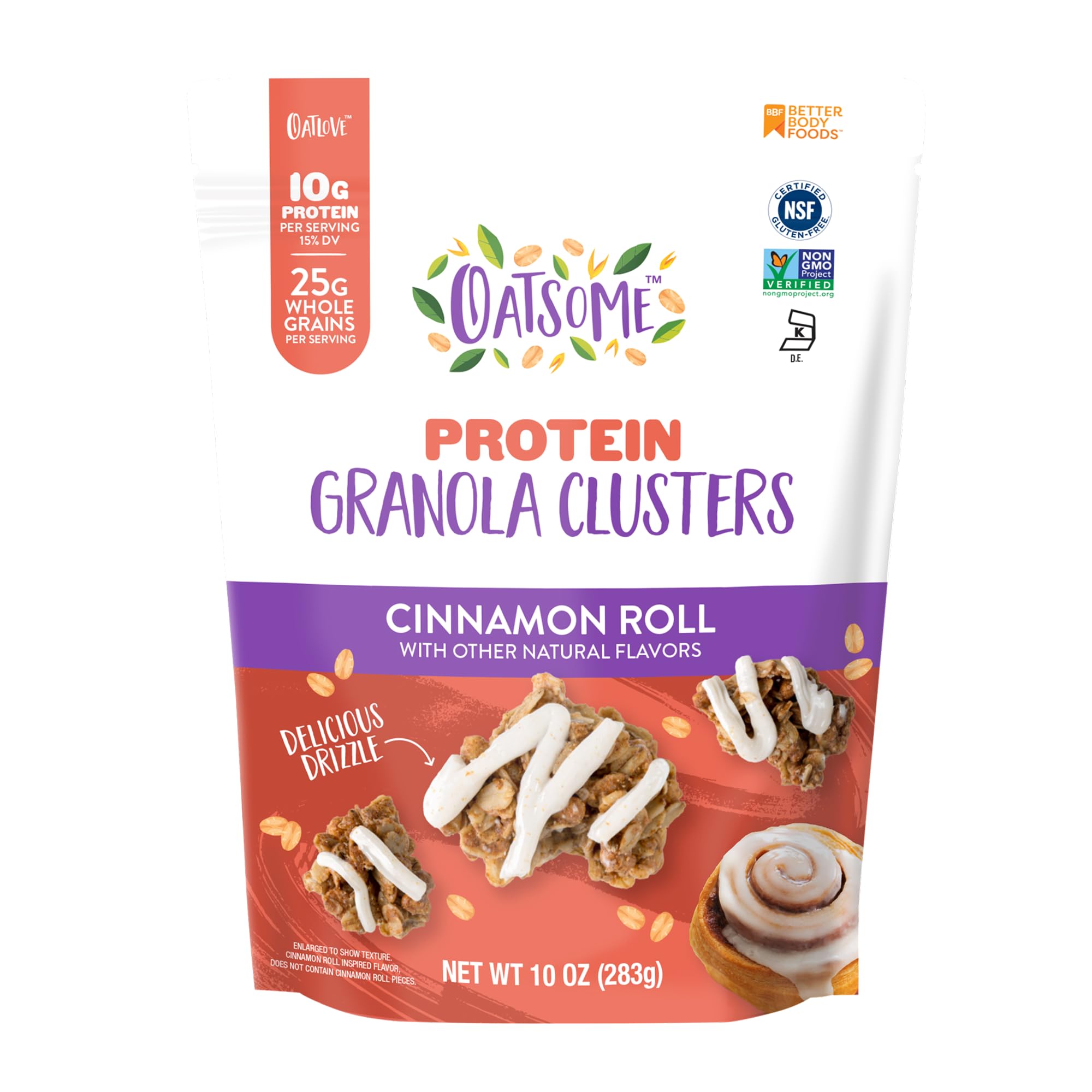 Oatsome Protein Cinnamon Roll Clusters, 10g Plant-Based Protein, Gluten Free, Made with Cinnamon & Whole Grain Oats, for Snack Breakfast Yogurt, 10 Oz
