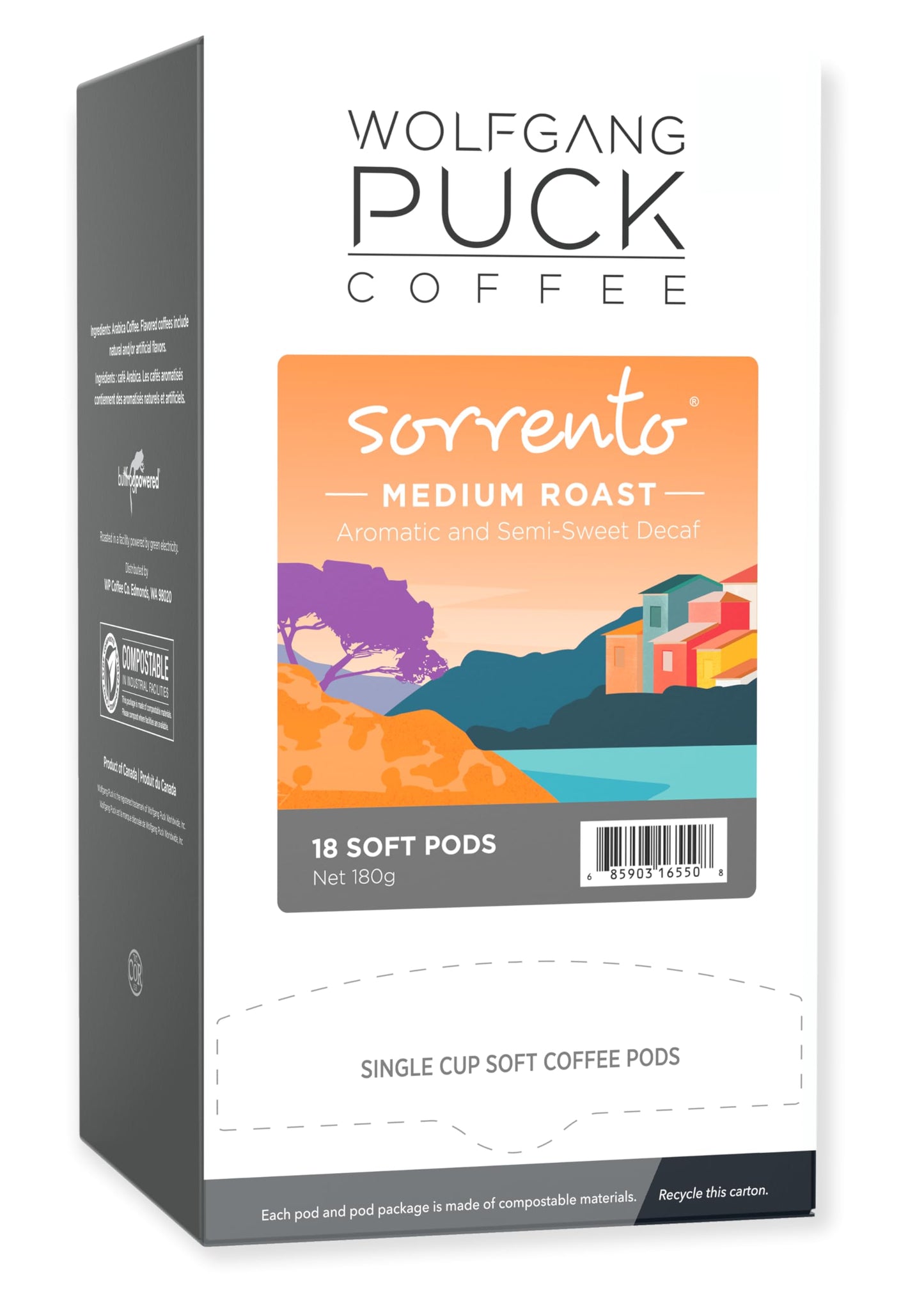 Wolfgang Puck Soft Coffee Pods, Sorrento Decaf, 9.5 Gram, 18 Count (Pack of 6)