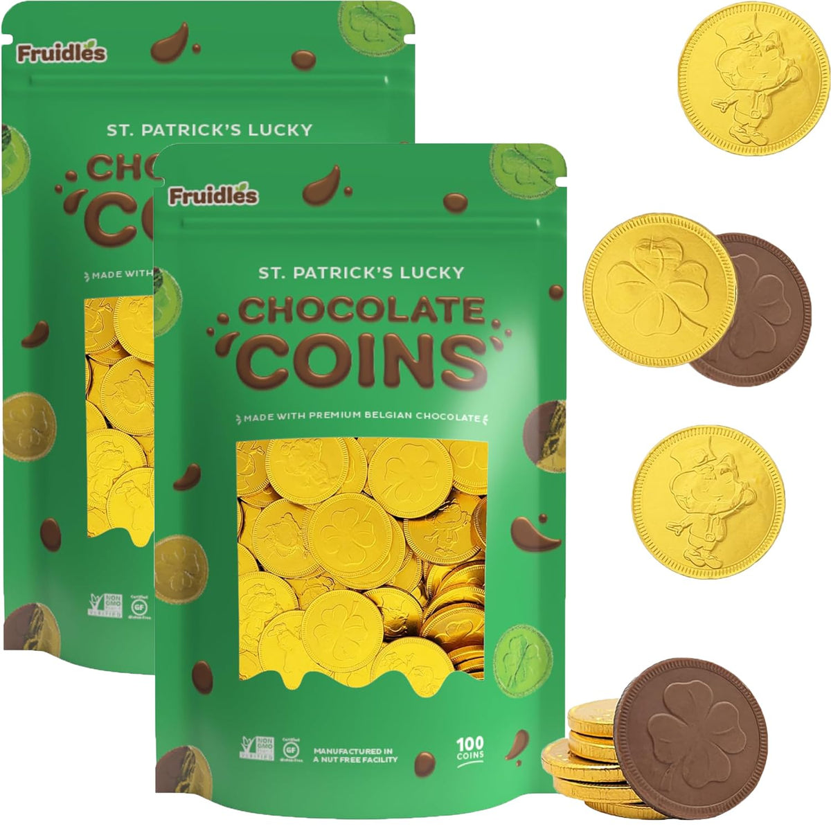 200-Count St. Patrick's Day Chocolate Coins Lucky Gold Coins Foils, Belgian Milk Chocolate Bag Nut-Free (200-Pack)