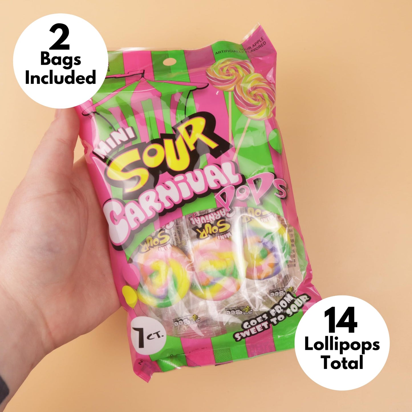 Mini Sour Swirl Lollipops, Individually Wrapped Candy, Party Favors, Bulk Pack, 14 Count
