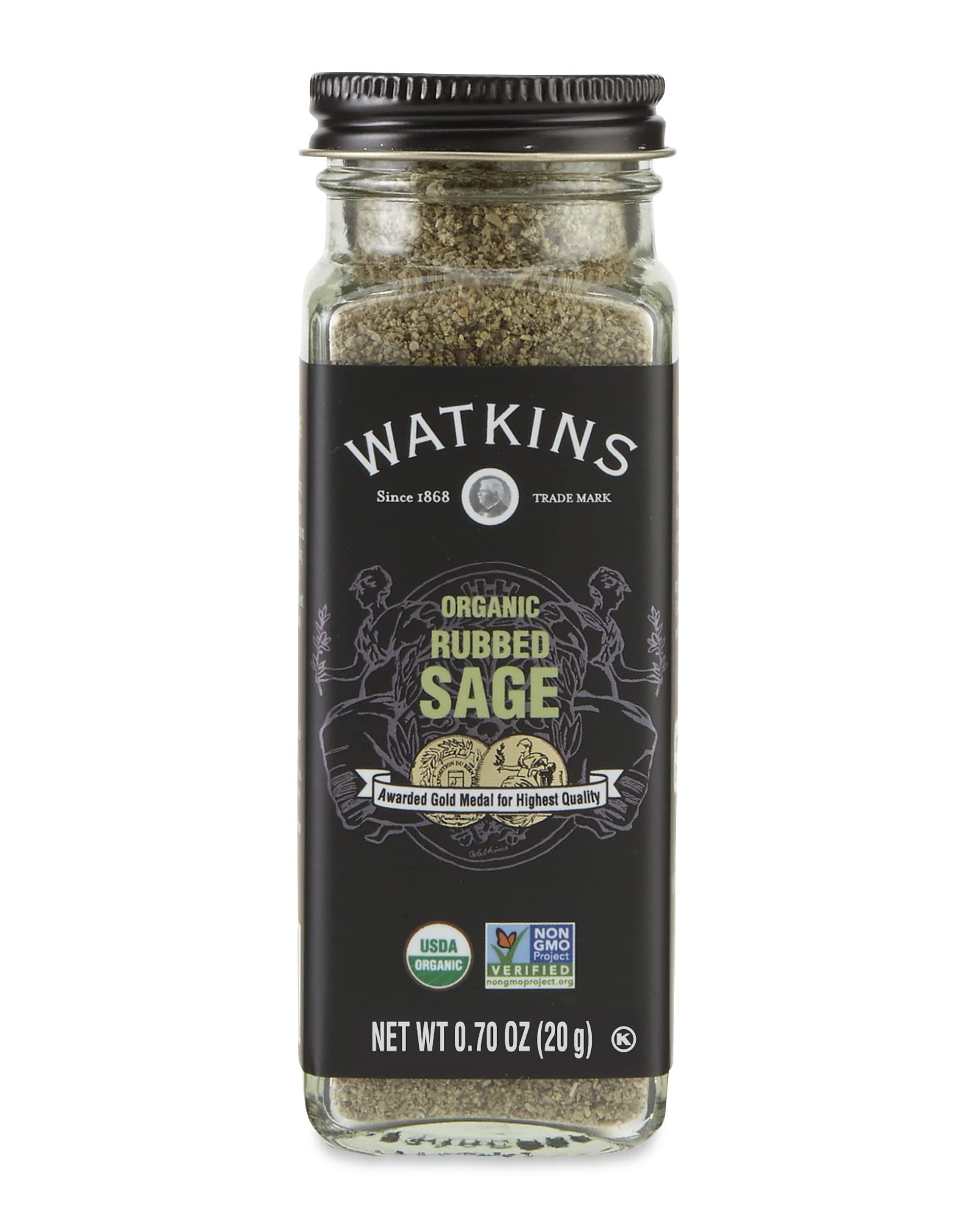 Watkins Gourmet Organic Spice Jar, Rubbed Sage, Non-GMO, Kosher, 0.7 Ounce Jar, 1-Pack