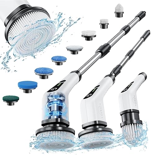 Leebein Electric Spin Scrubber, Cordless Cleaning Brush with 8 Replaceable Brush Heads, Tub and Floor Tile 360 Power Scrubber Dual Speed