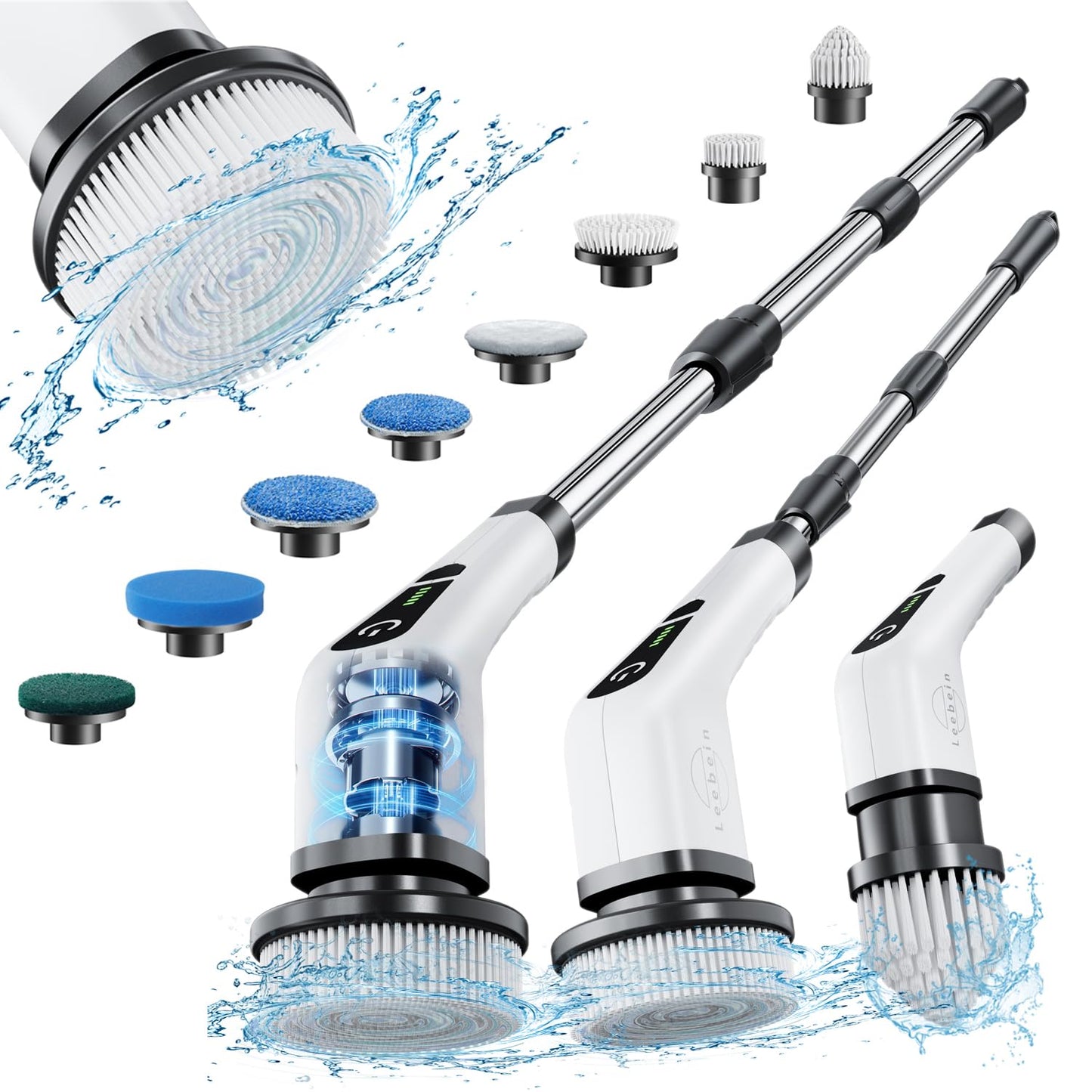 Leebein Electric Spin Scrubber, Cordless Cleaning Brush with 8 Replaceable Brush Heads, Tub and Floor Tile 360 Power Scrubber Dual Speed