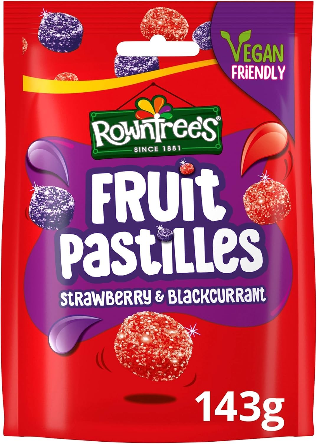 Rowntree's Fruit Pastilles Strawberry & Blackcurrant Pouch 143g (Pack of 3)