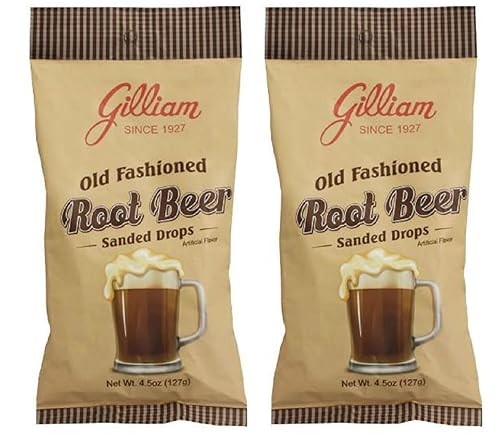 4 Set - Gilliam Old Fashioned Candy Flavored Sanded Root Beer Drops Pack of 2 (4.5 oz. Bag) (Root Beer)